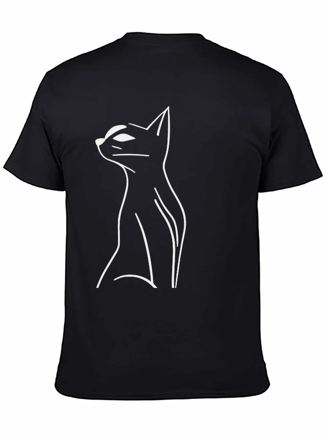 Cat Line Art Doodle Vector One Color Basic Graphic T-Shirt ¨C Daily Comfort In Soft Cotton