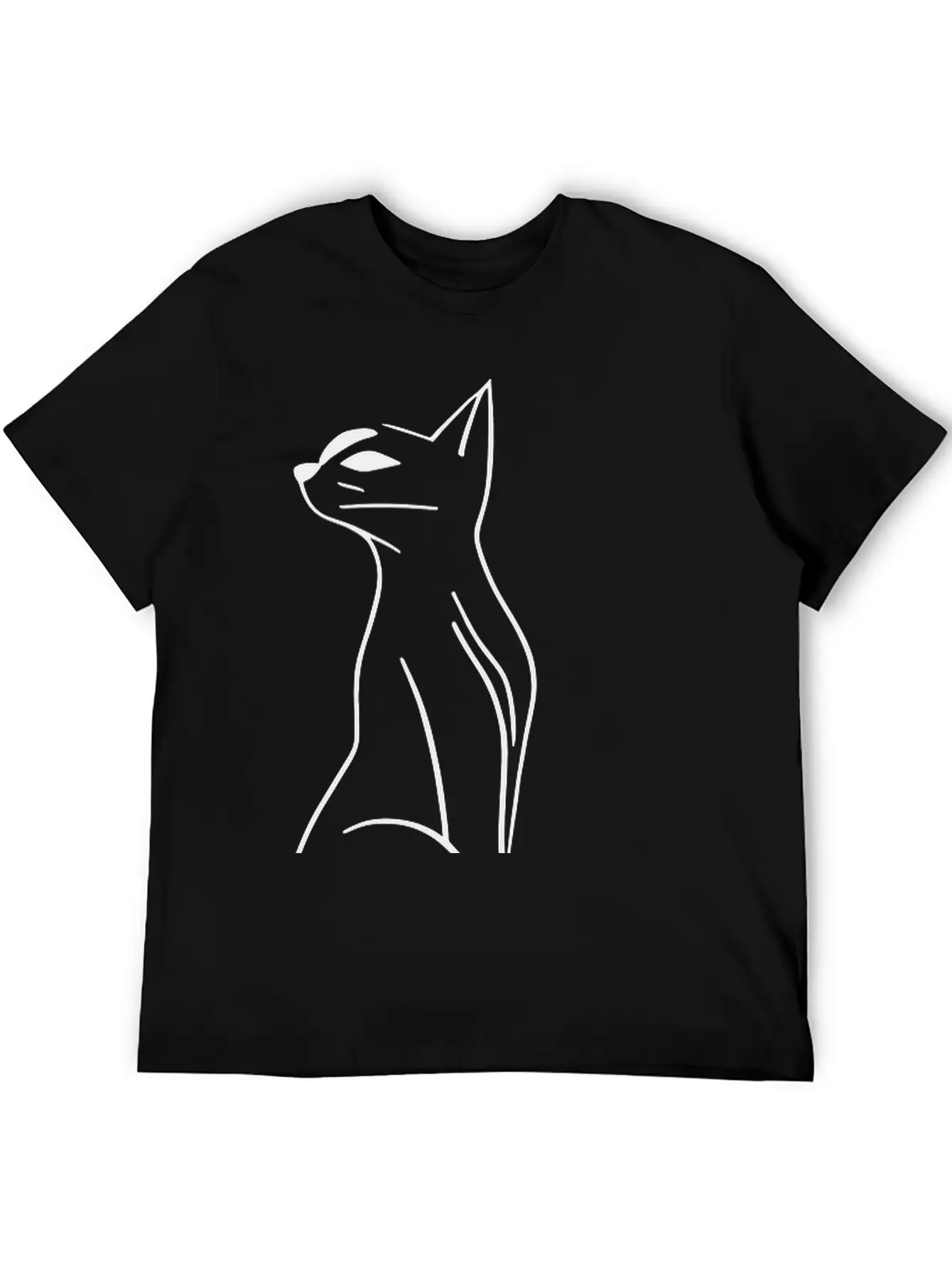 Cat Line Art Doodle Vector One Color Basic Graphic T-Shirt ¨C Daily Comfort In Soft Cotton