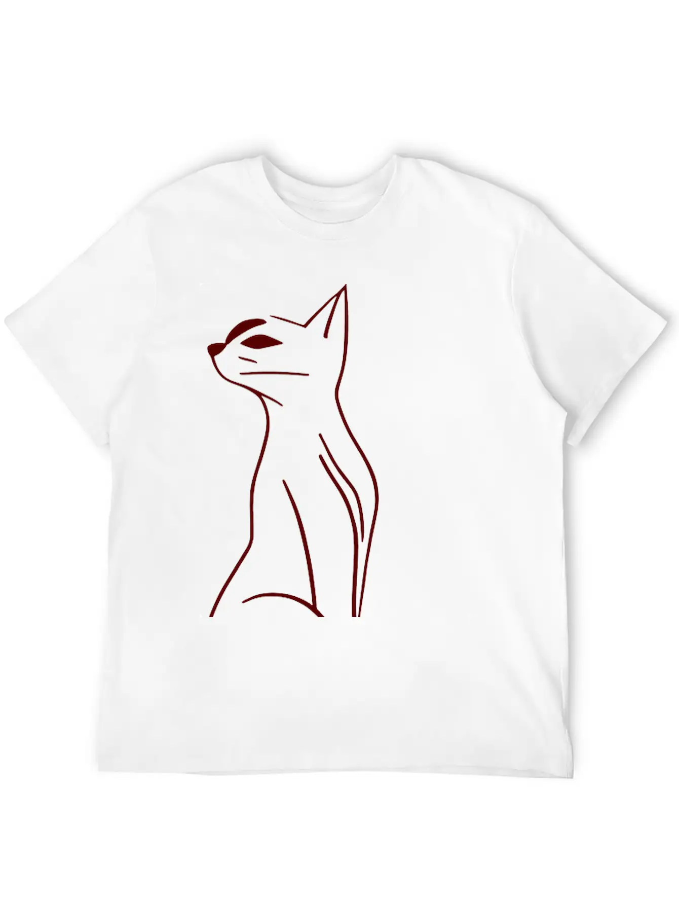 Cat Line Art Doodle Vector One Color Basic Graphic T-Shirt ¨C Daily Comfort In Soft Cotton
