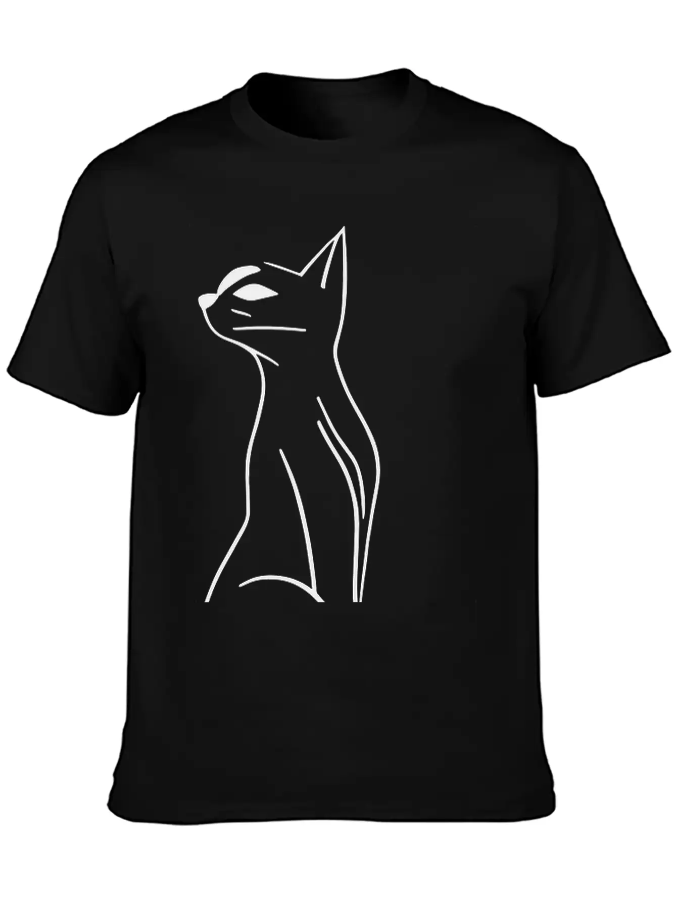 Cat Line Art Doodle Vector One Color Basic Graphic T-Shirt ¨C Daily Comfort In Soft Cotton