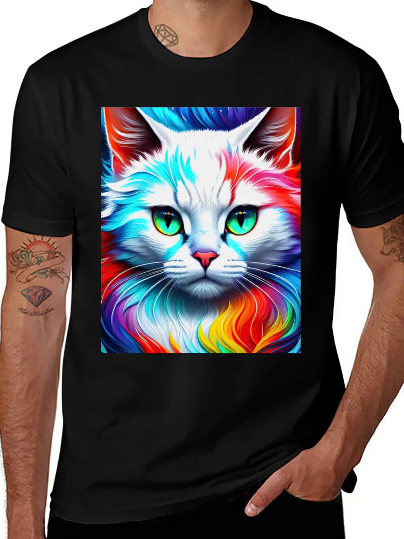 Cat Portrait, Vibrant Splashes Of Color Essential Cotton Tee For Daily Outfits ¨C Unisex Style