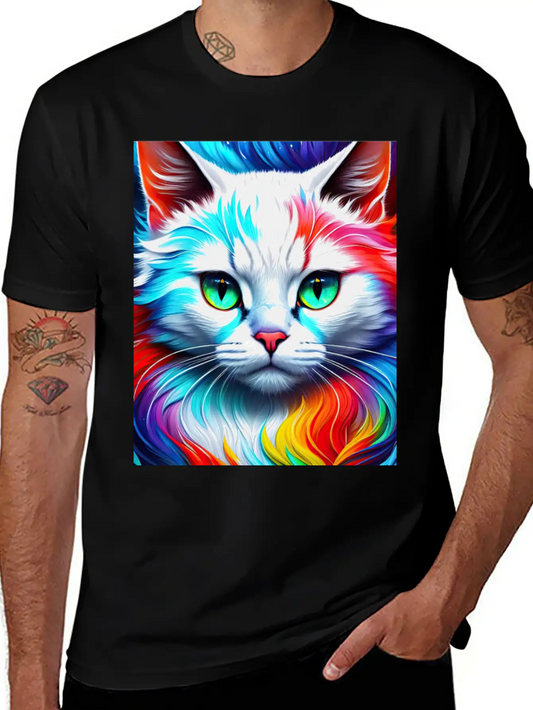 Cat Portrait, Vibrant Splashes Of Color Essential Cotton Tee For Daily Outfits ¨C Unisex Style
