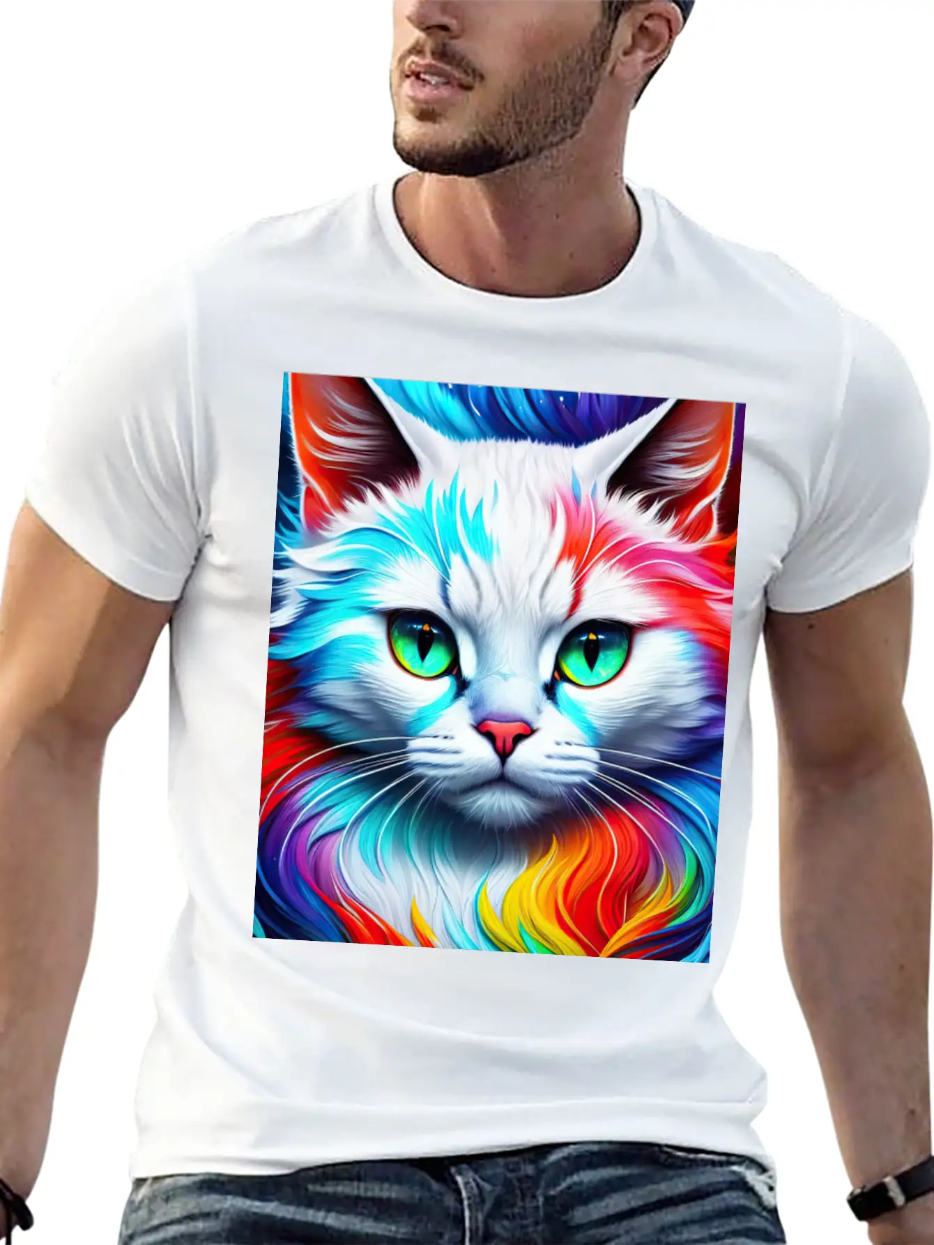 Cat Portrait, Vibrant Splashes Of Color Essential Cotton Tee For Daily Outfits ¨C Unisex Style