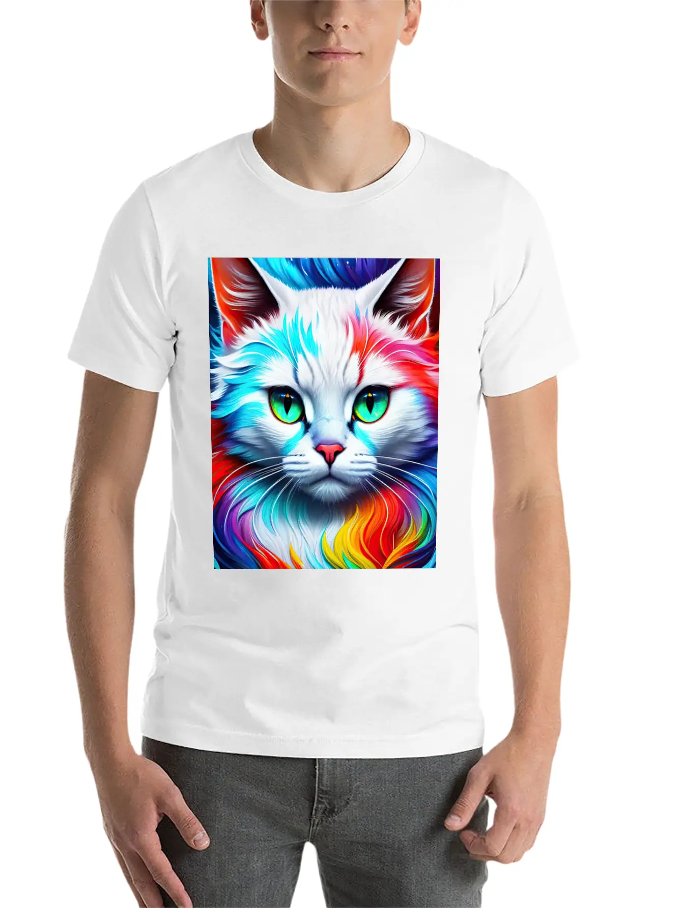 Cat Portrait, Vibrant Splashes Of Color Essential Cotton Tee For Daily Outfits ¨C Unisex Style