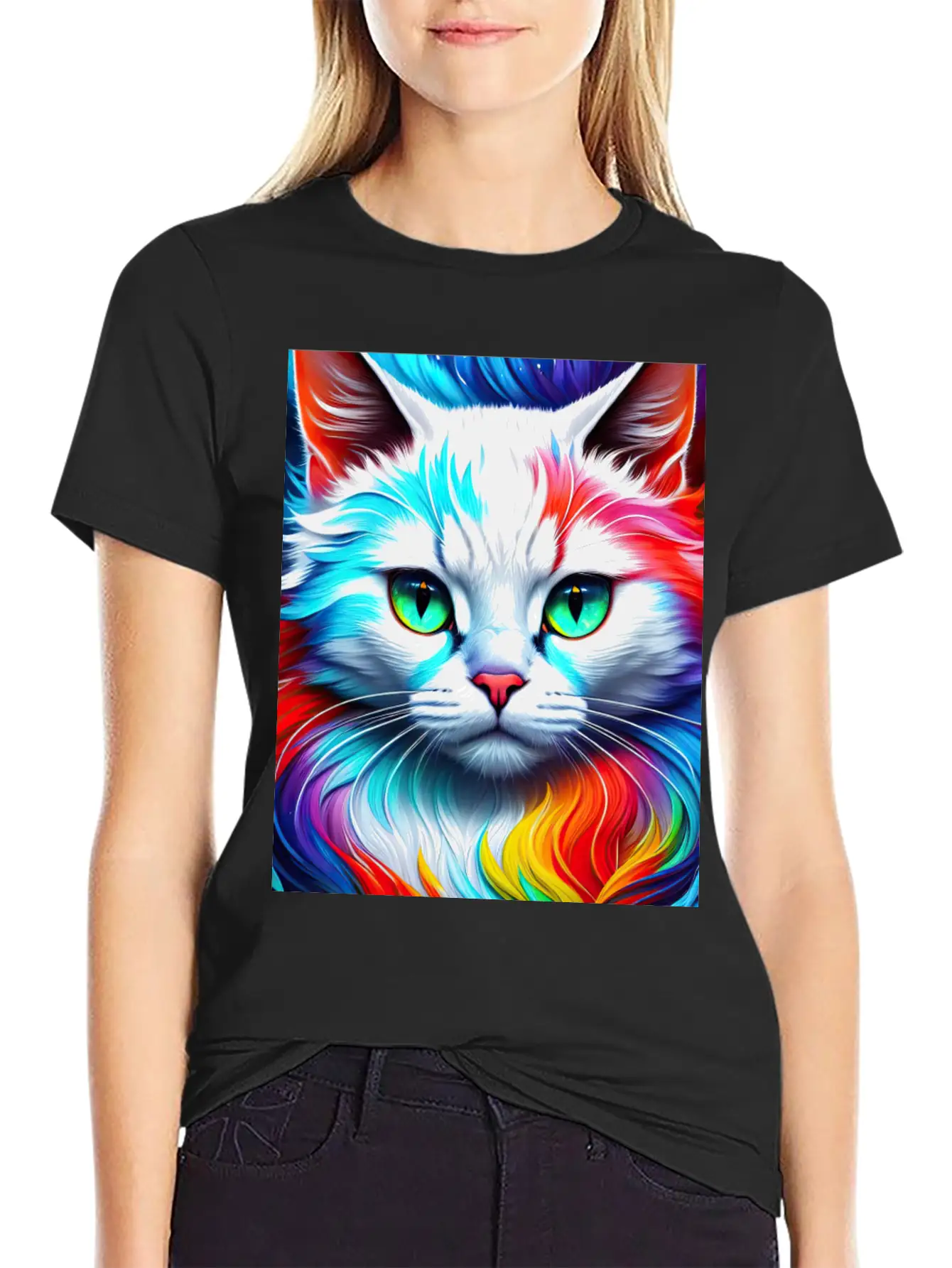 Cat Portrait, Vibrant Splashes Of Color Essential Cotton Tee For Daily Outfits ¨C Unisex Style