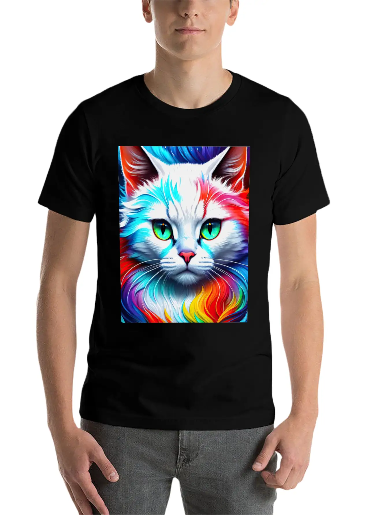 Cat Portrait, Vibrant Splashes Of Color Essential Cotton Tee For Daily Outfits ¨C Unisex Style
