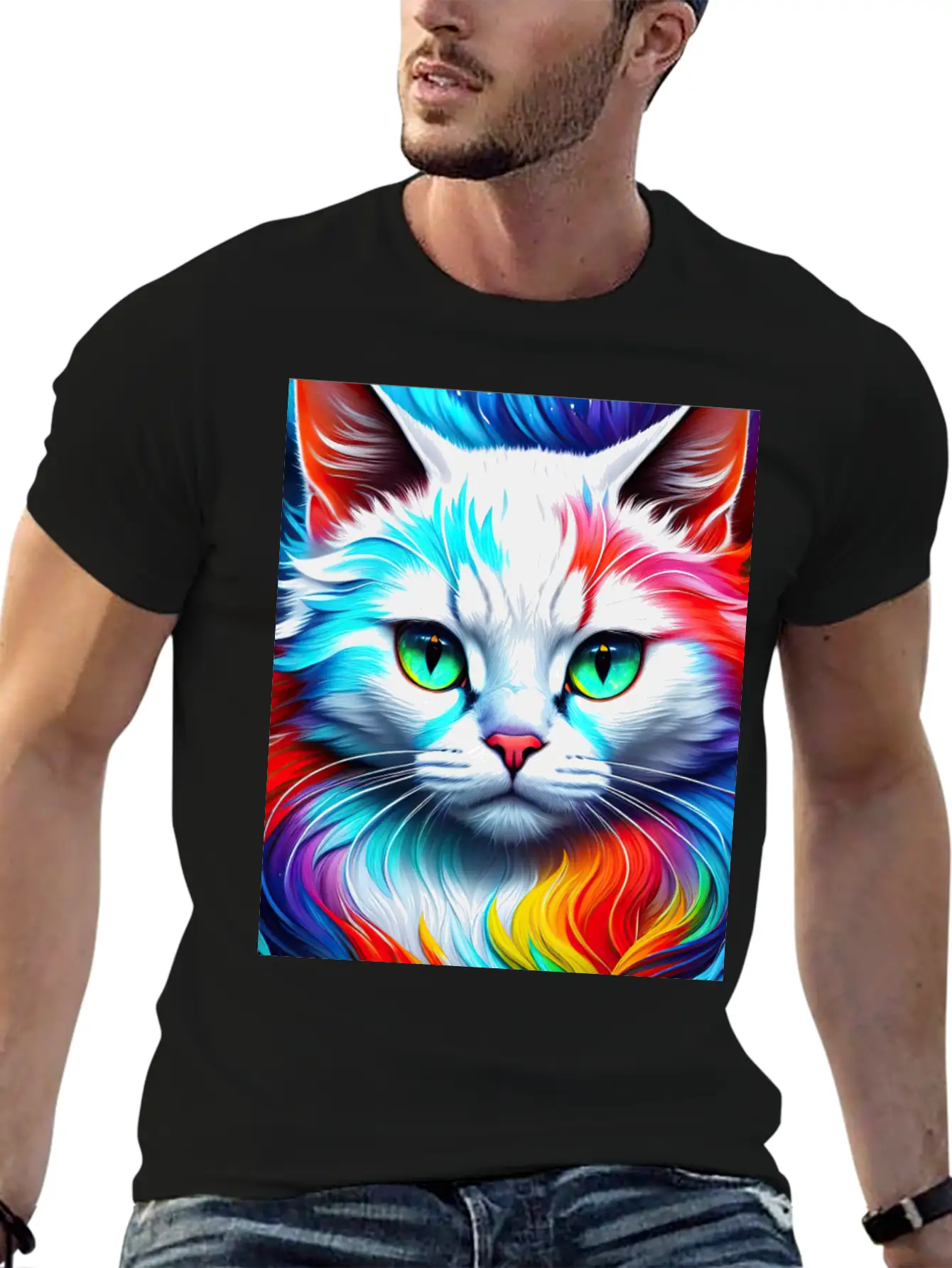 Cat Portrait, Vibrant Splashes Of Color Essential Cotton Tee For Daily Outfits ¨C Unisex Style