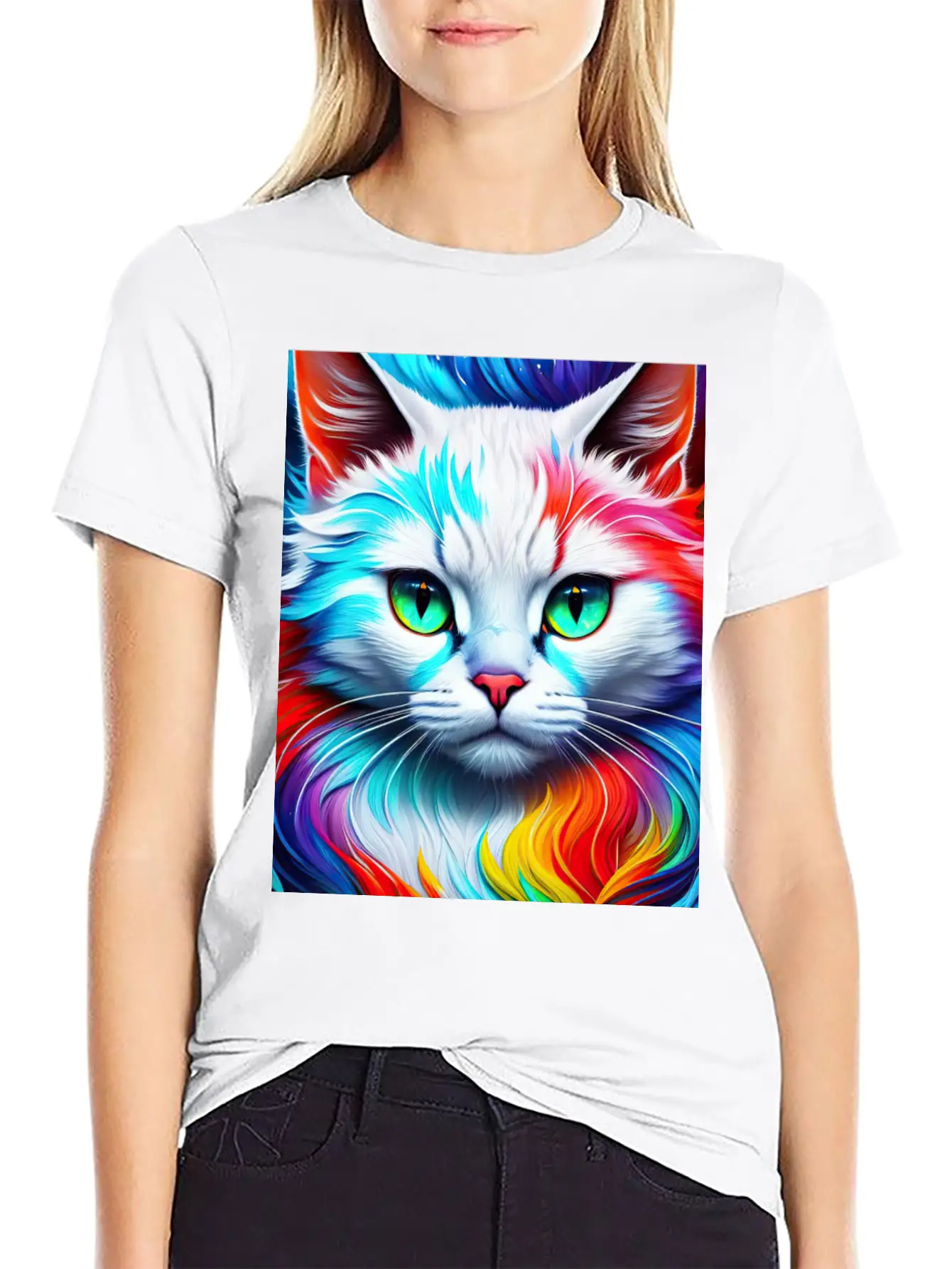 Cat Portrait, Vibrant Splashes Of Color Essential Cotton Tee For Daily Outfits ¨C Unisex Style