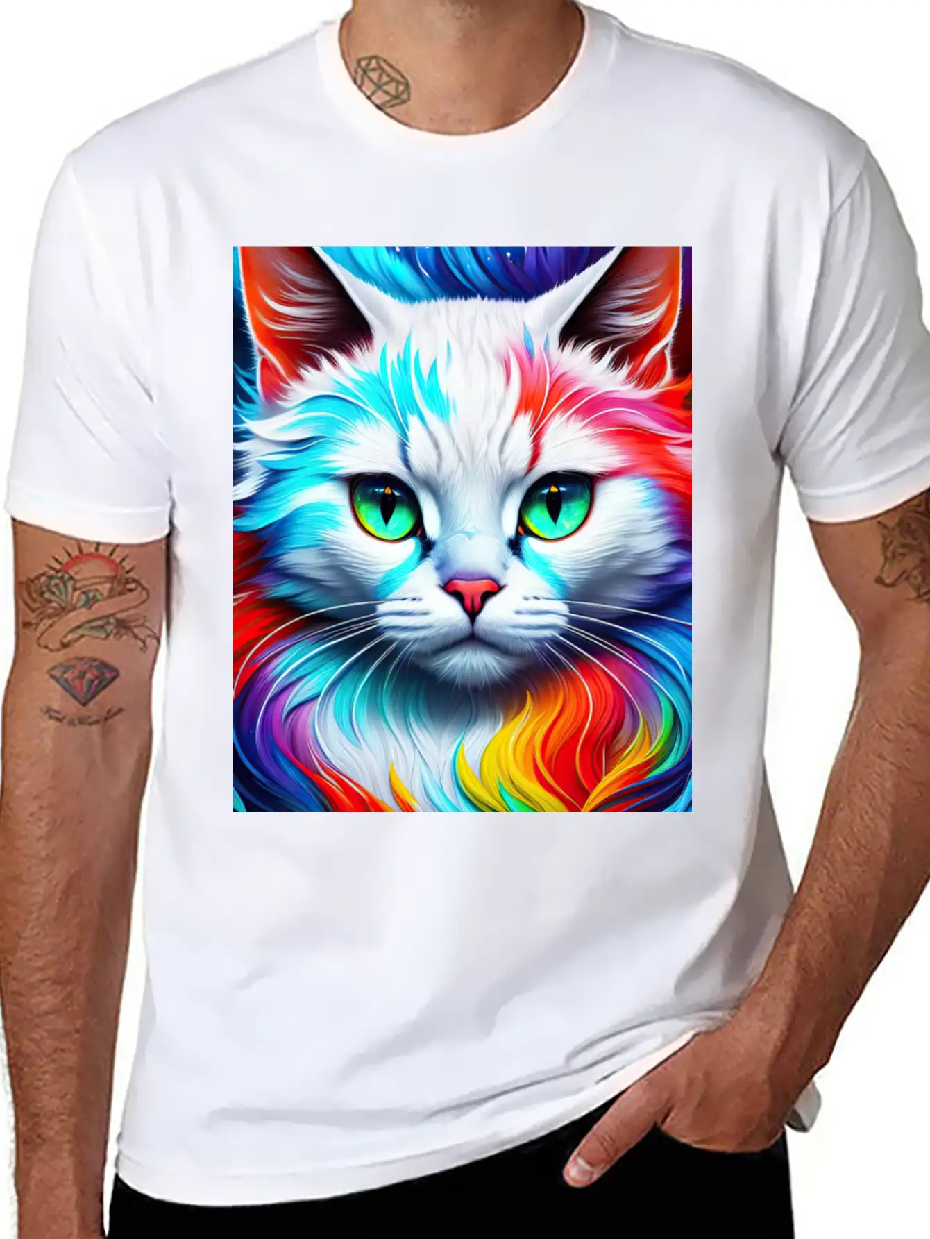 Cat Portrait, Vibrant Splashes Of Color Essential Cotton Tee For Daily Outfits ¨C Unisex Style