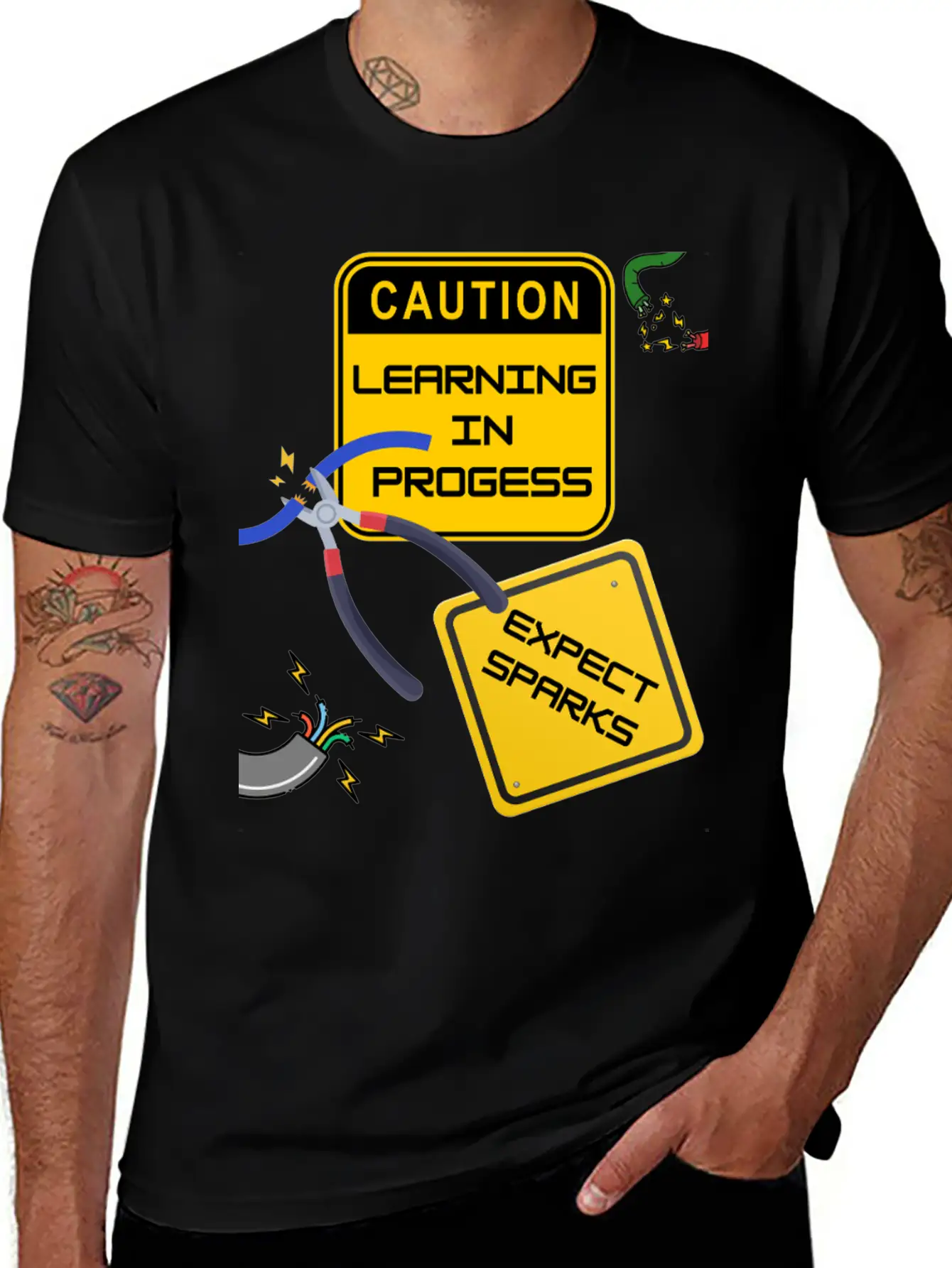 Caution: Learning In Progress ¨C Expect Sparks Basic Graphic T-Shirt ¨C Daily Comfort In Soft Cotton