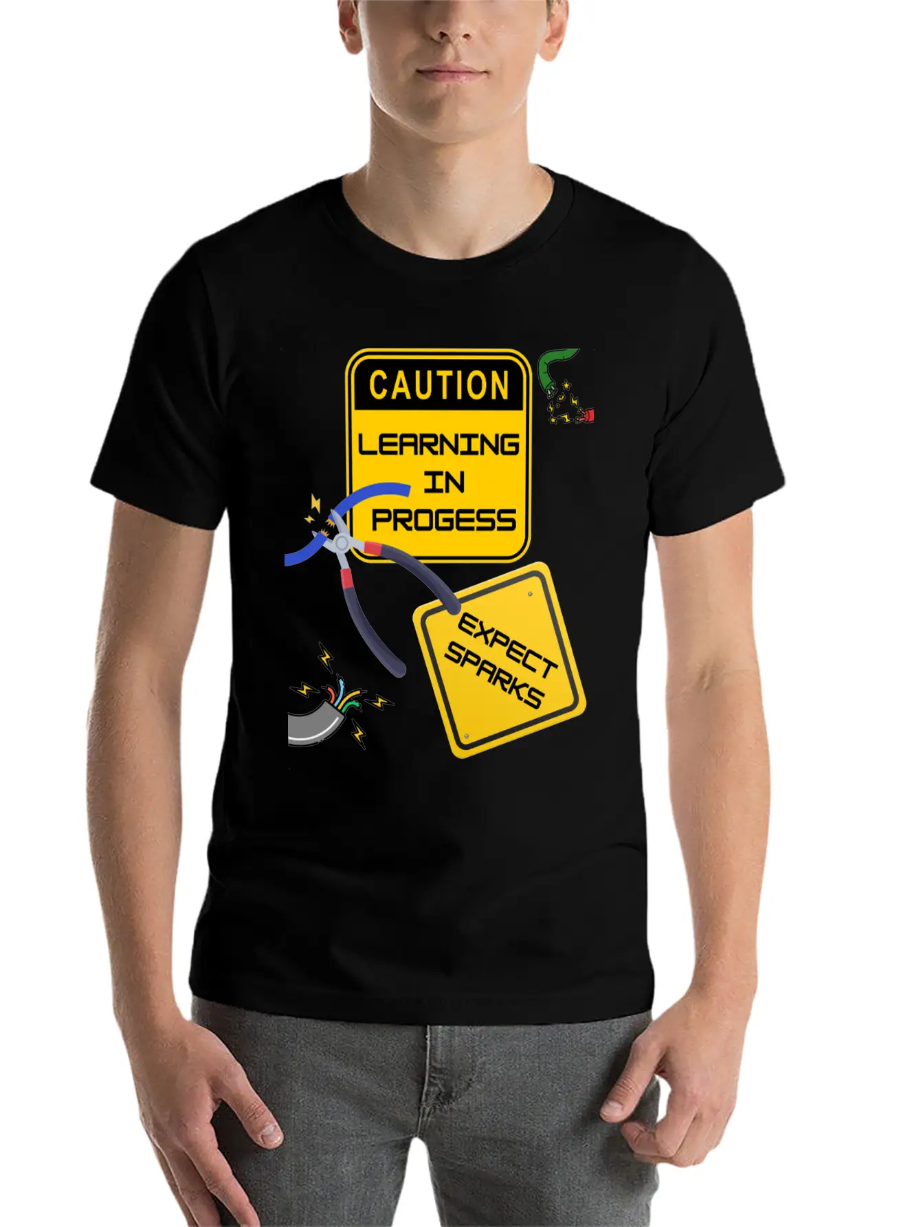 Caution: Learning In Progress ¨C Expect Sparks Basic Graphic T-Shirt ¨C Daily Comfort In Soft Cotton