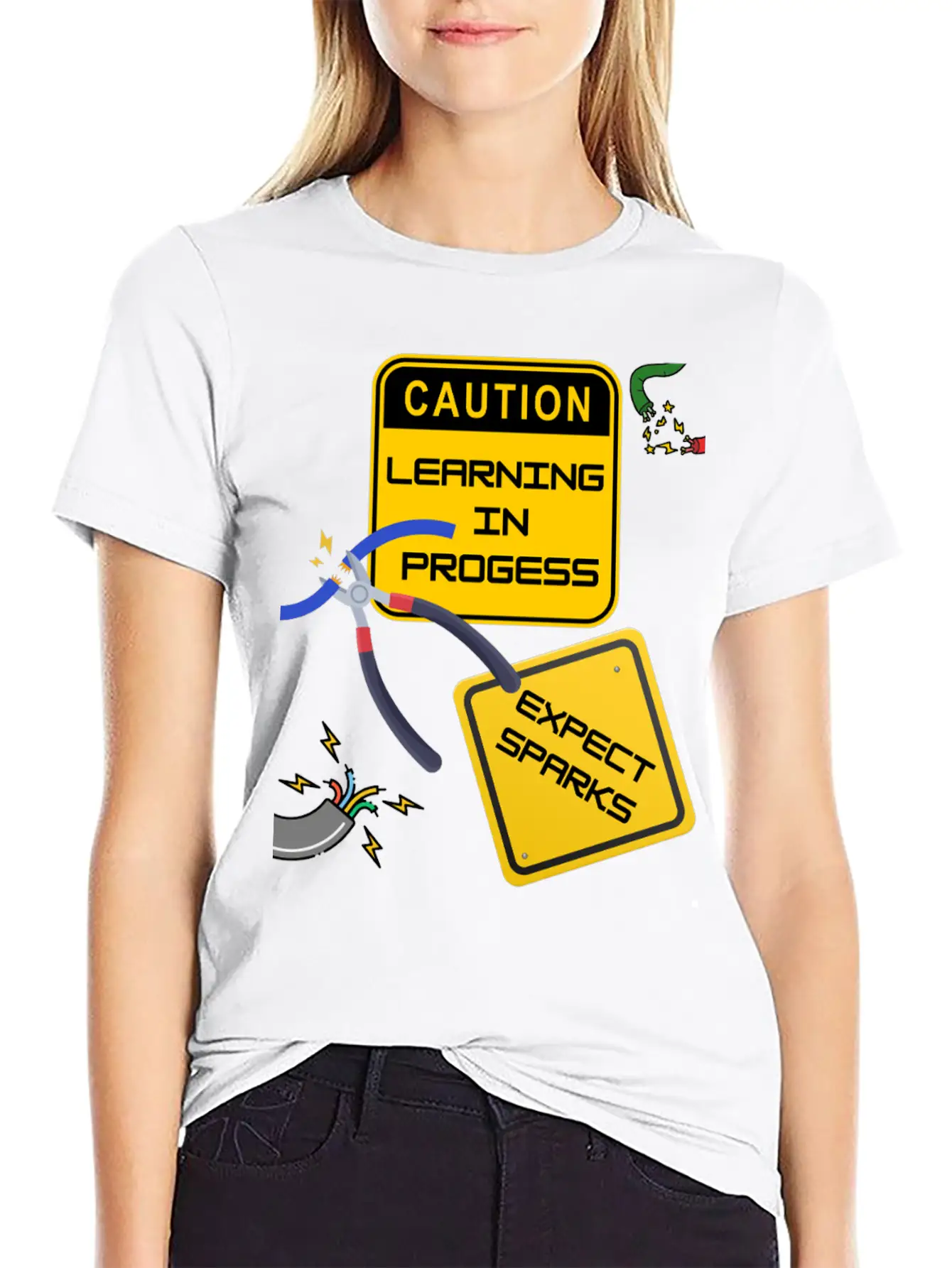 Caution: Learning In Progress ¨C Expect Sparks Basic Graphic T-Shirt ¨C Daily Comfort In Soft Cotton