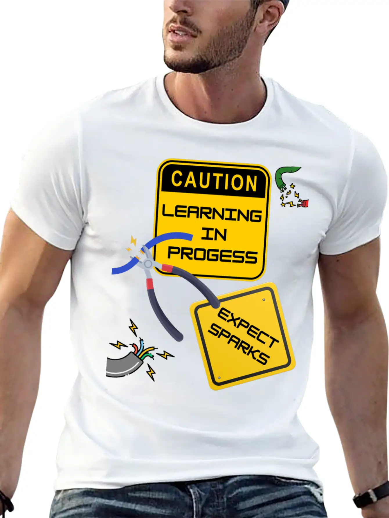 Caution: Learning In Progress ¨C Expect Sparks Basic Graphic T-Shirt ¨C Daily Comfort In Soft Cotton