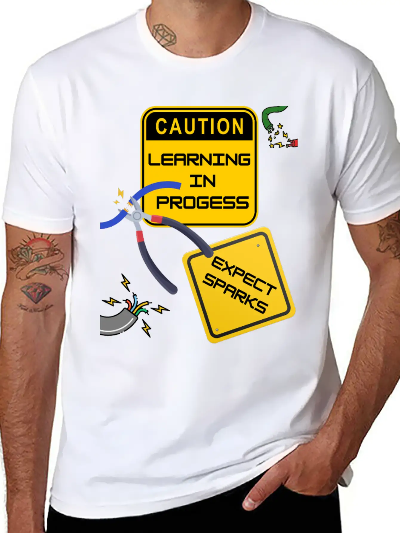 Caution: Learning In Progress ¨C Expect Sparks Basic Graphic T-Shirt ¨C Daily Comfort In Soft Cotton