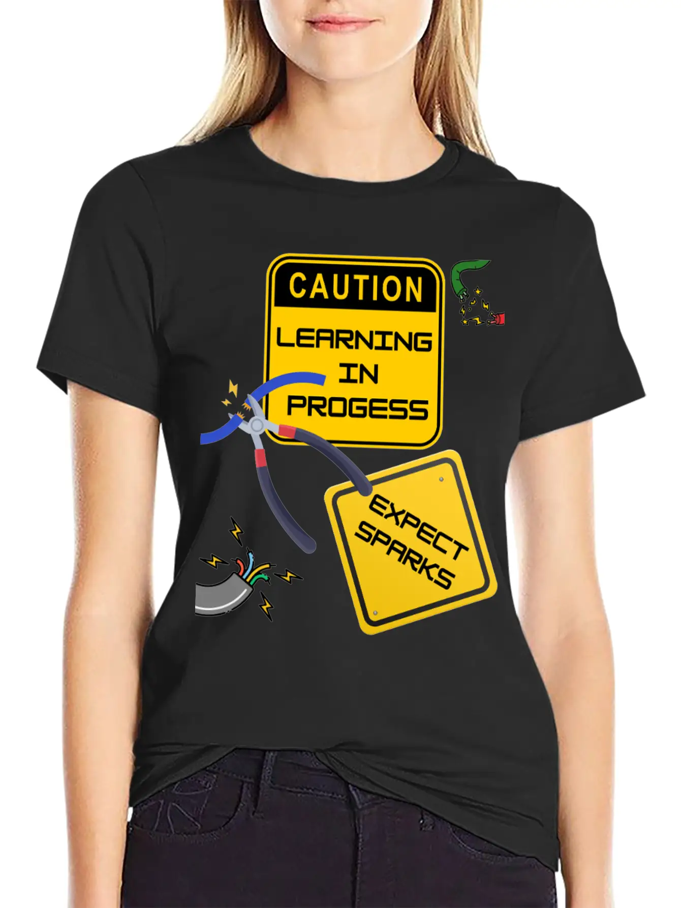 Caution: Learning In Progress ¨C Expect Sparks Basic Graphic T-Shirt ¨C Daily Comfort In Soft Cotton