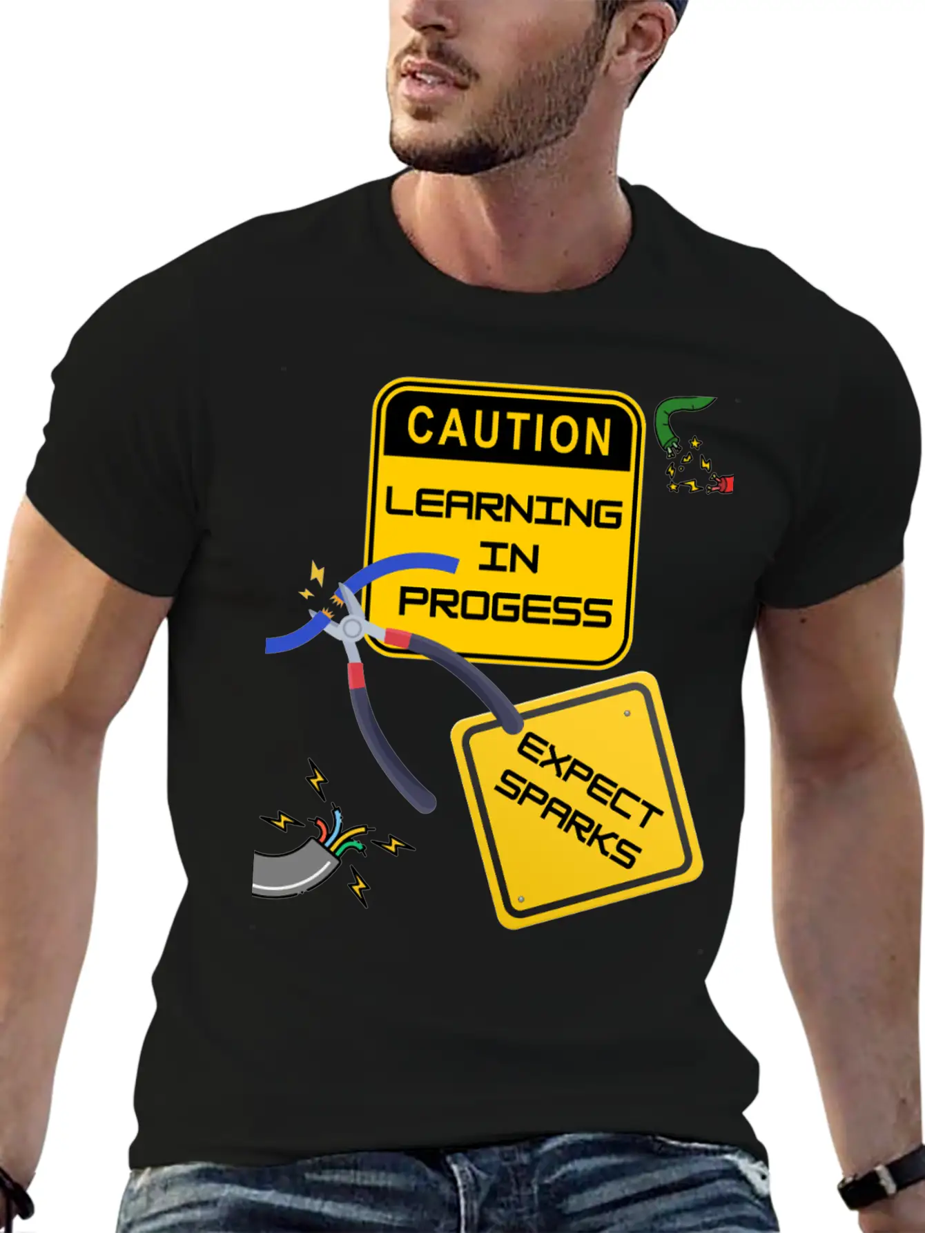Caution: Learning In Progress ¨C Expect Sparks Basic Graphic T-Shirt ¨C Daily Comfort In Soft Cotton