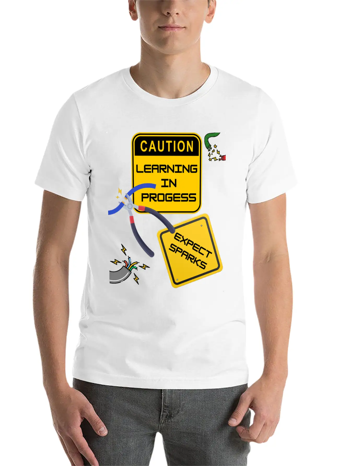 Caution: Learning In Progress ¨C Expect Sparks Basic Graphic T-Shirt ¨C Daily Comfort In Soft Cotton