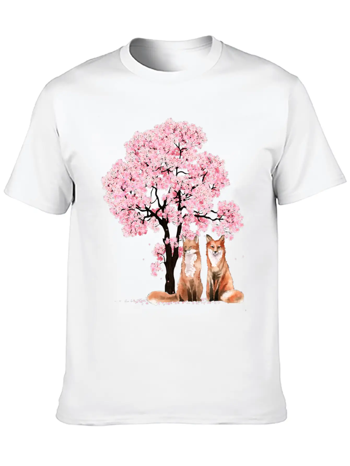 Cherry Blossom Japanese Beautiful Fox Basic Graphic T-Shirt ¨C Daily Comfort In Soft Cotton