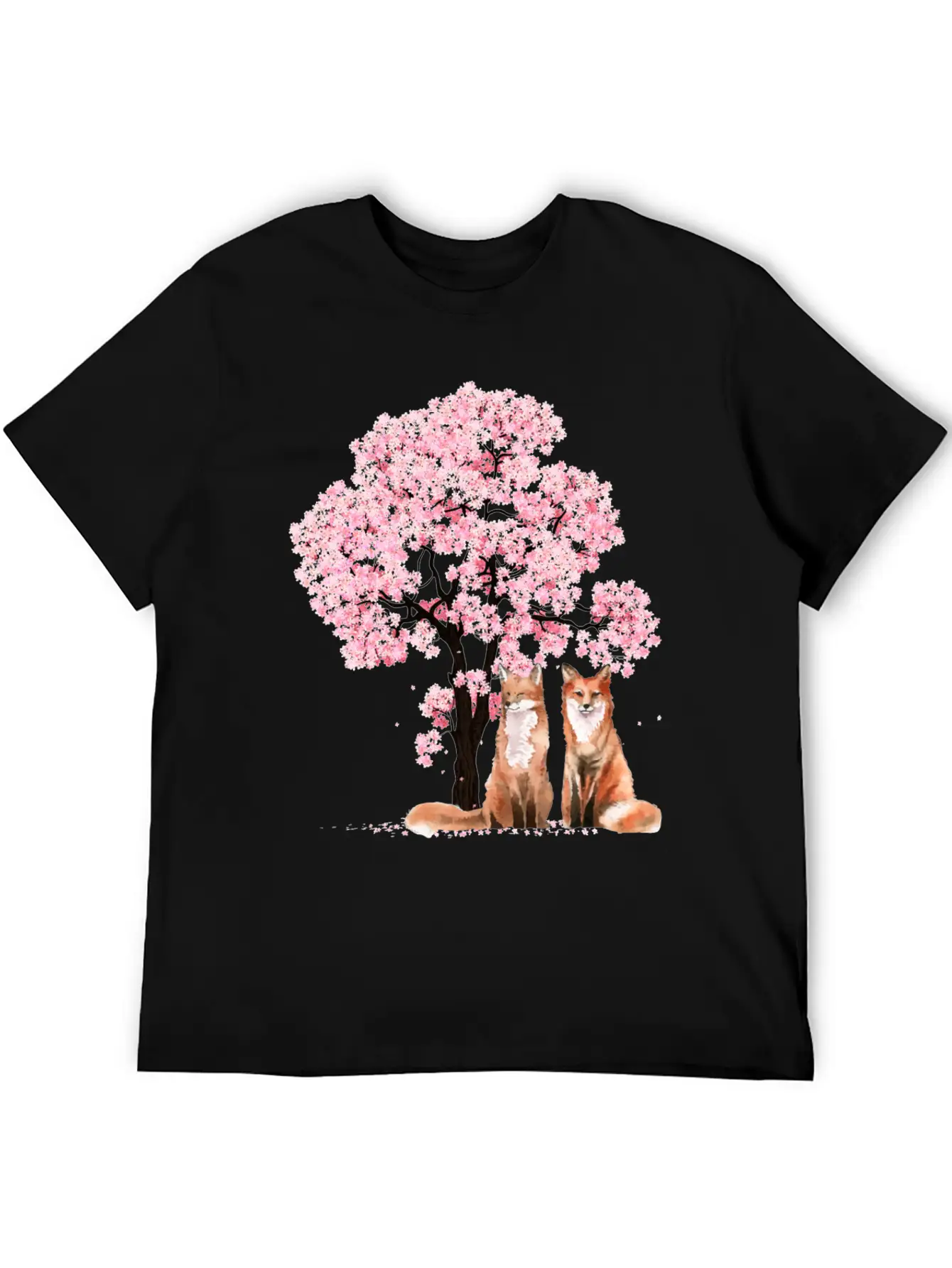 Cherry Blossom Japanese Beautiful Fox Basic Graphic T-Shirt ¨C Daily Comfort In Soft Cotton