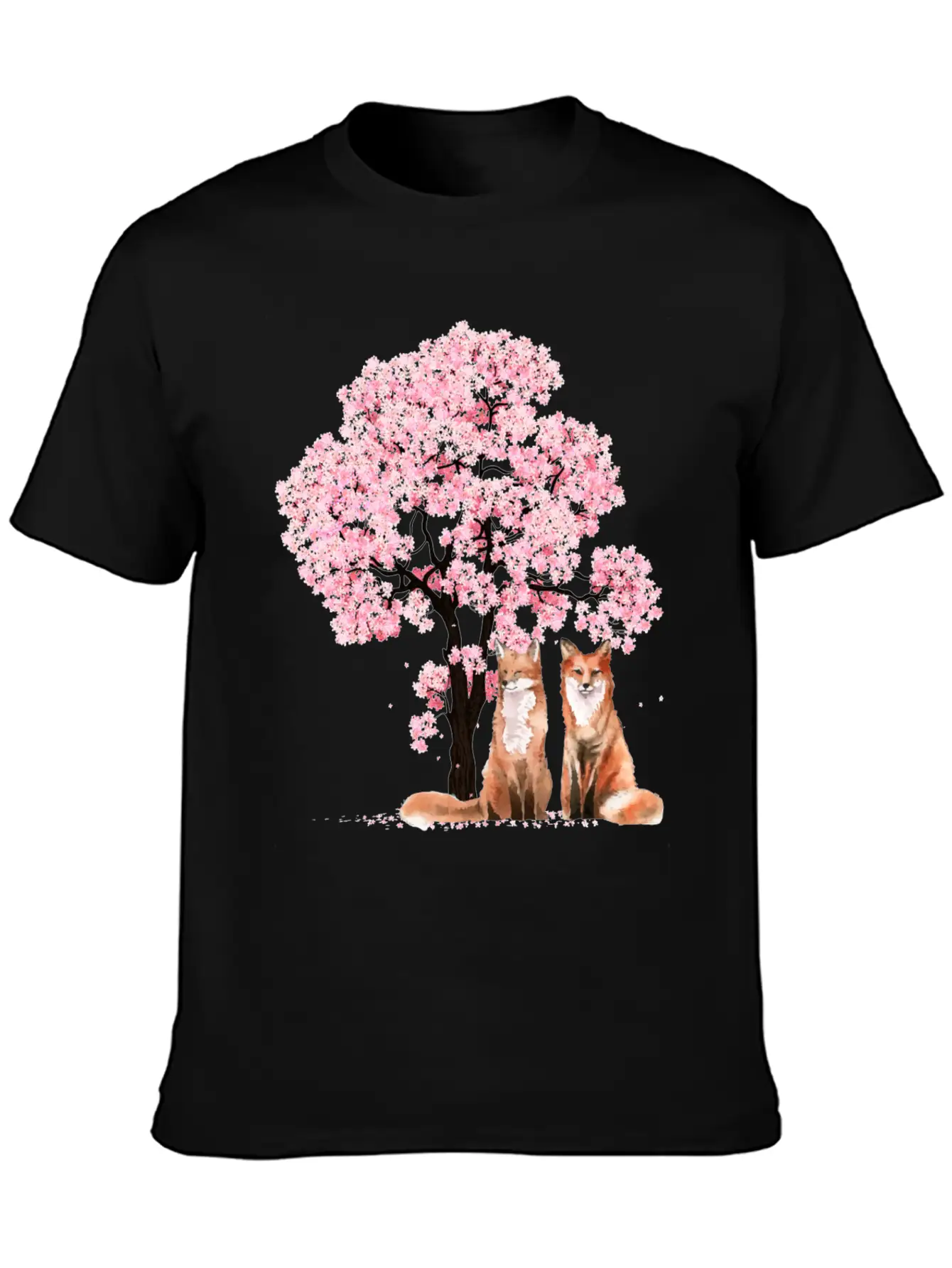 Cherry Blossom Japanese Beautiful Fox Basic Graphic T-Shirt ¨C Daily Comfort In Soft Cotton