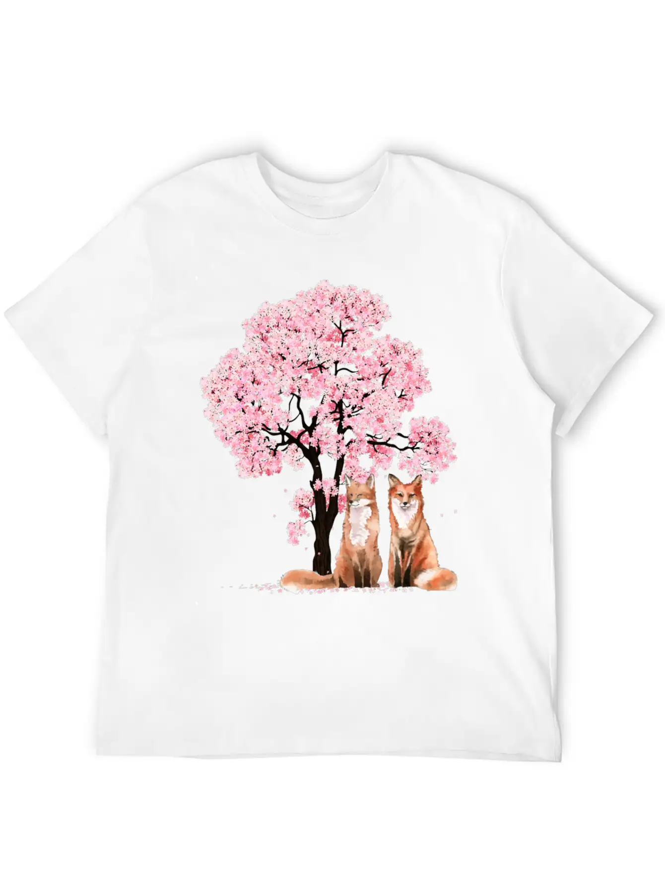 Cherry Blossom Japanese Beautiful Fox Basic Graphic T-Shirt ¨C Daily Comfort In Soft Cotton