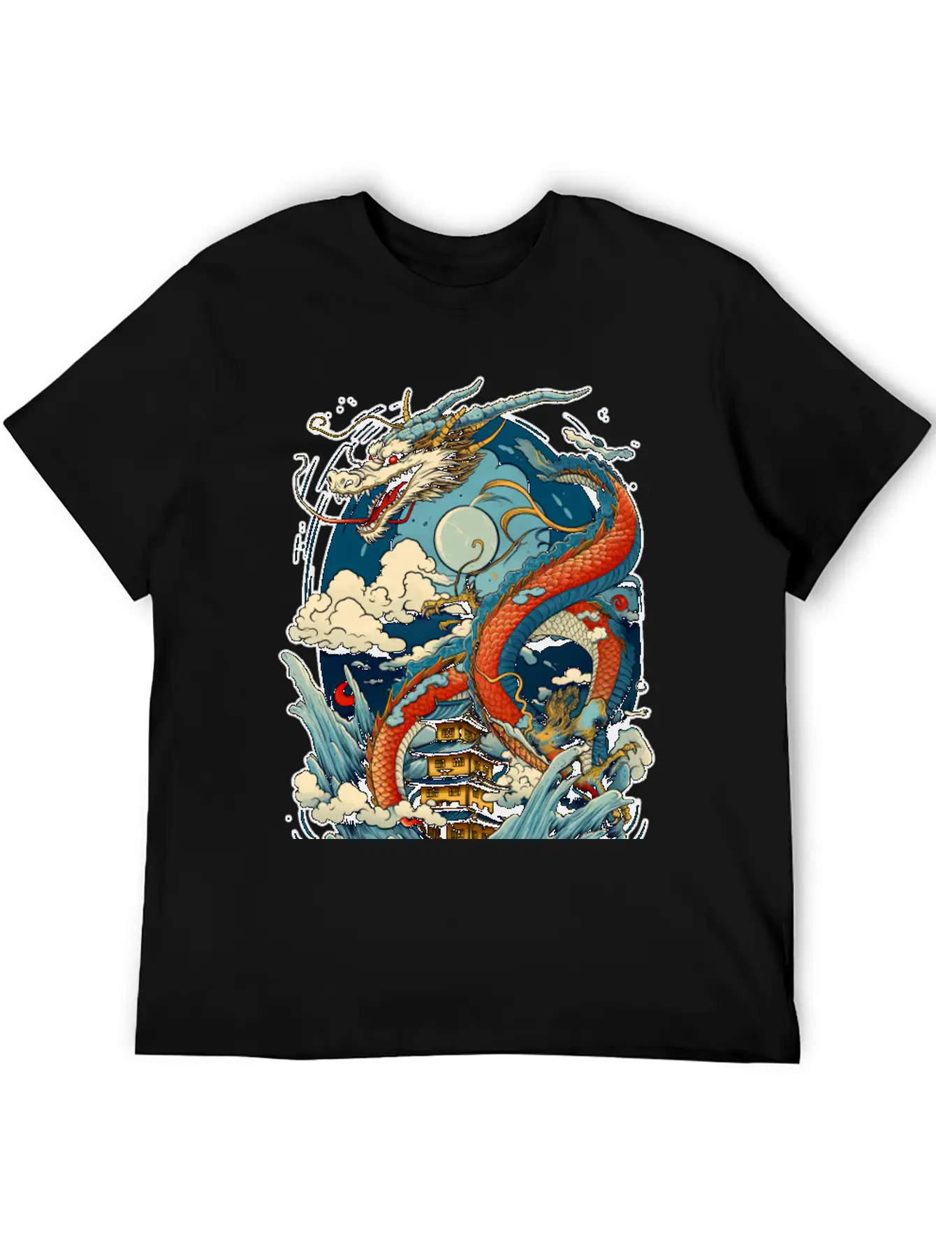 Chinese Dragon Illustration On A Flat Color Basic Graphic T-Shirt ¨C Daily Comfort In Soft Cotton