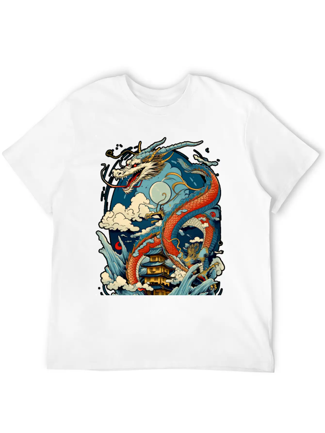 Chinese Dragon Illustration On A Flat Color Basic Graphic T-Shirt ¨C Daily Comfort In Soft Cotton