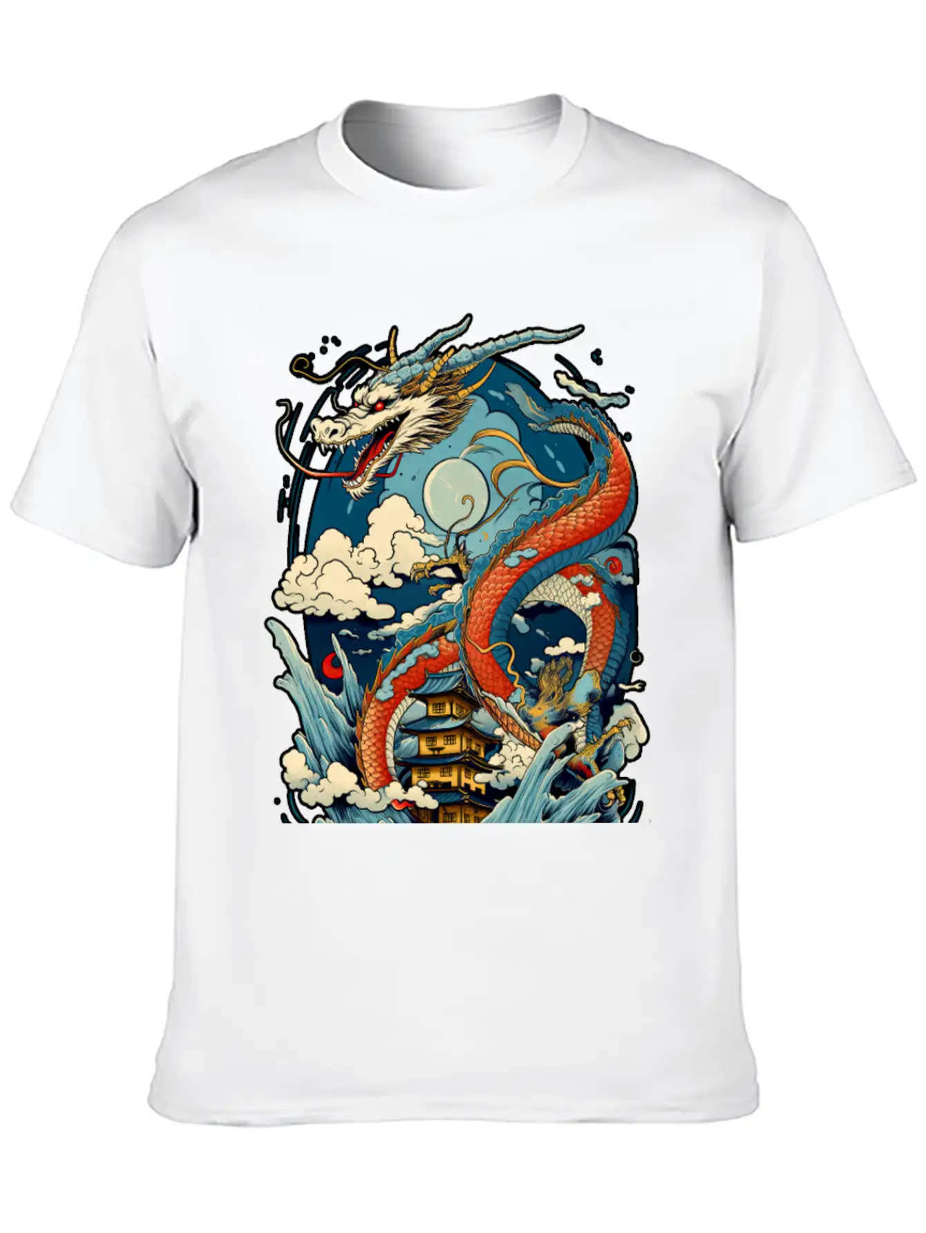 Chinese Dragon Illustration On A Flat Color Basic Graphic T-Shirt ¨C Daily Comfort In Soft Cotton