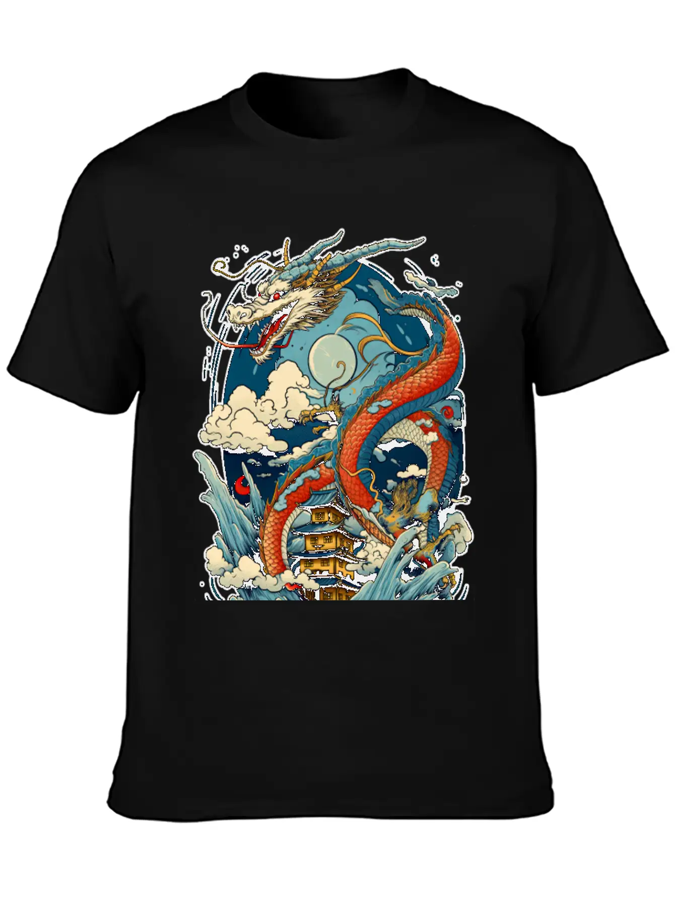 Chinese Dragon Illustration On A Flat Color Basic Graphic T-Shirt ¨C Daily Comfort In Soft Cotton