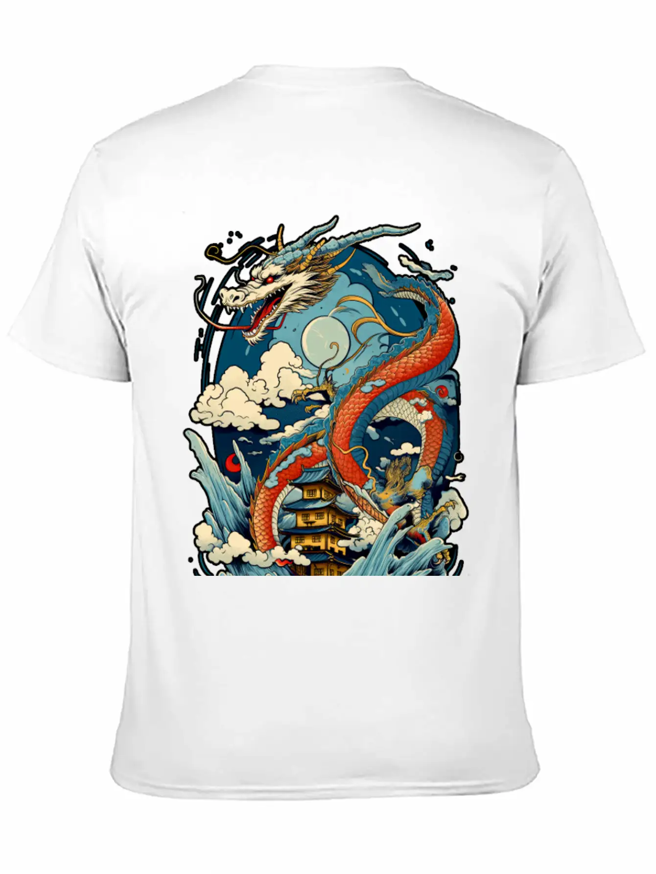 Chinese Dragon Illustration On A Flat Color Basic Graphic T-Shirt ¨C Daily Comfort In Soft Cotton