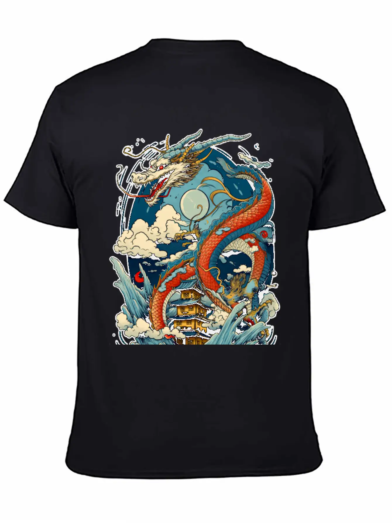 Chinese Dragon Illustration On A Flat Color Basic Graphic T-Shirt ¨C Daily Comfort In Soft Cotton