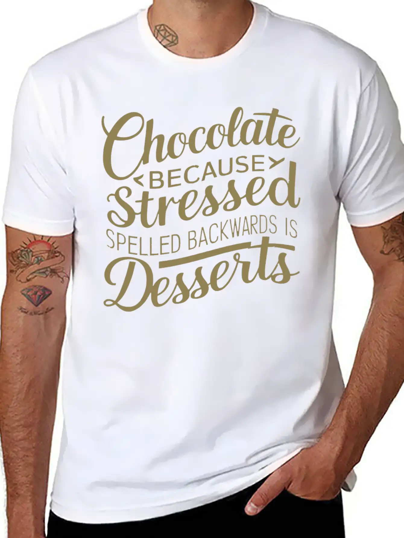 Chocolate Desserts Stress Funny Dessert Quote Essential Cotton Tee For Daily Outfits ¨C Unisex Style