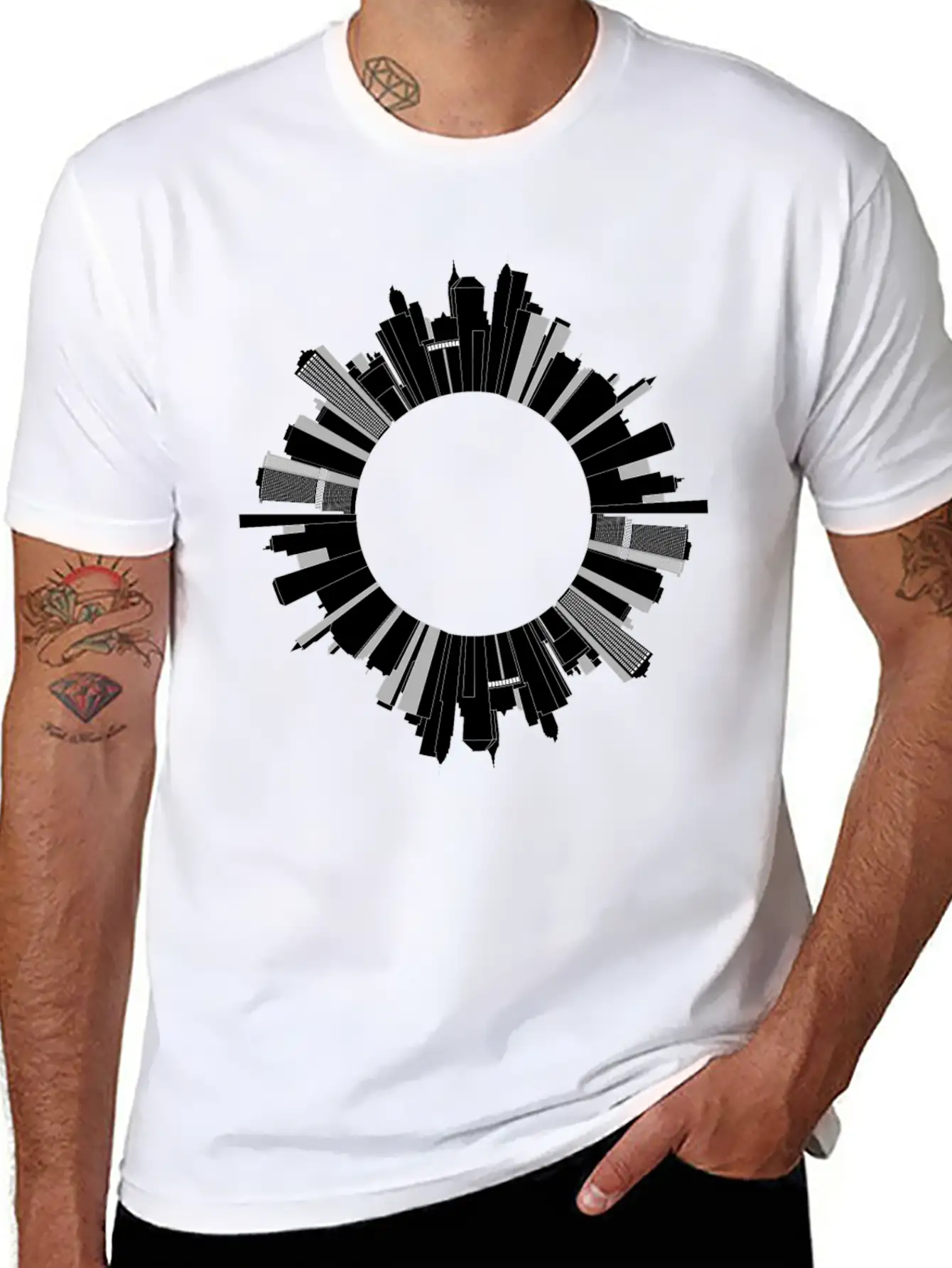 Cityscape Skyline Radial 3 Essential Cotton Tee For Daily Outfits ¨C Unisex Style