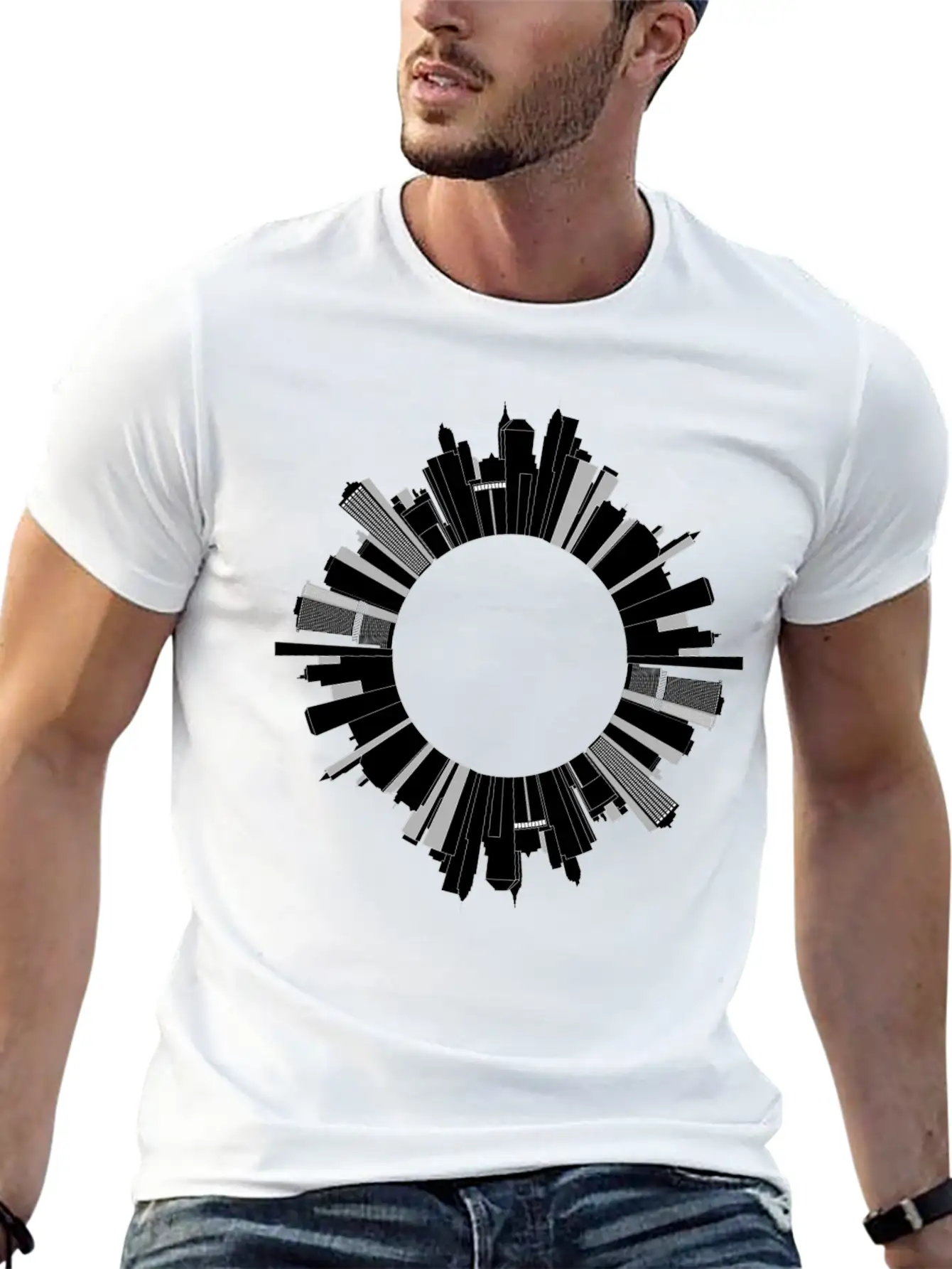 Cityscape Skyline Radial 3 Essential Cotton Tee For Daily Outfits ¨C Unisex Style