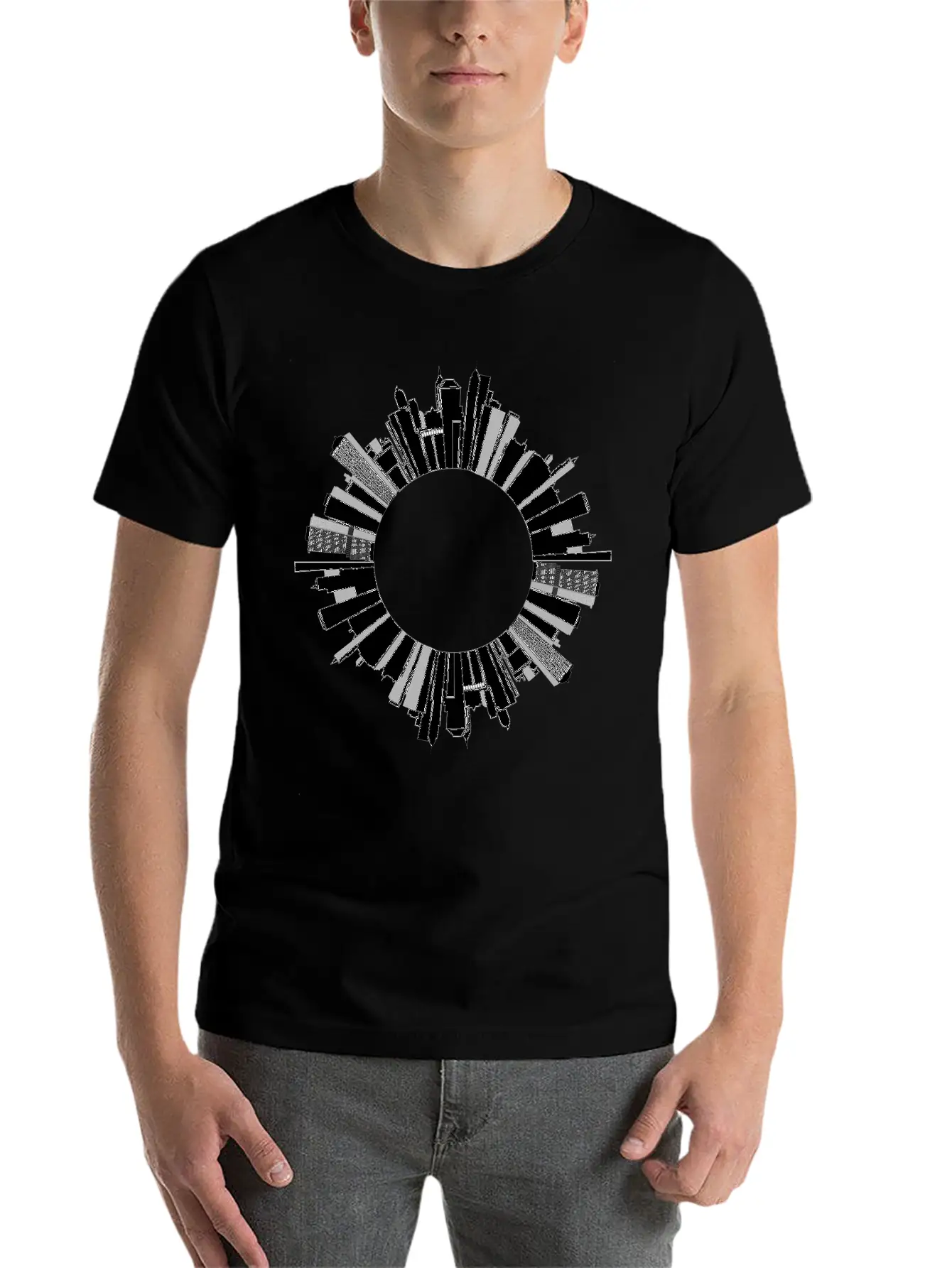 Cityscape Skyline Radial 3 Essential Cotton Tee For Daily Outfits ¨C Unisex Style