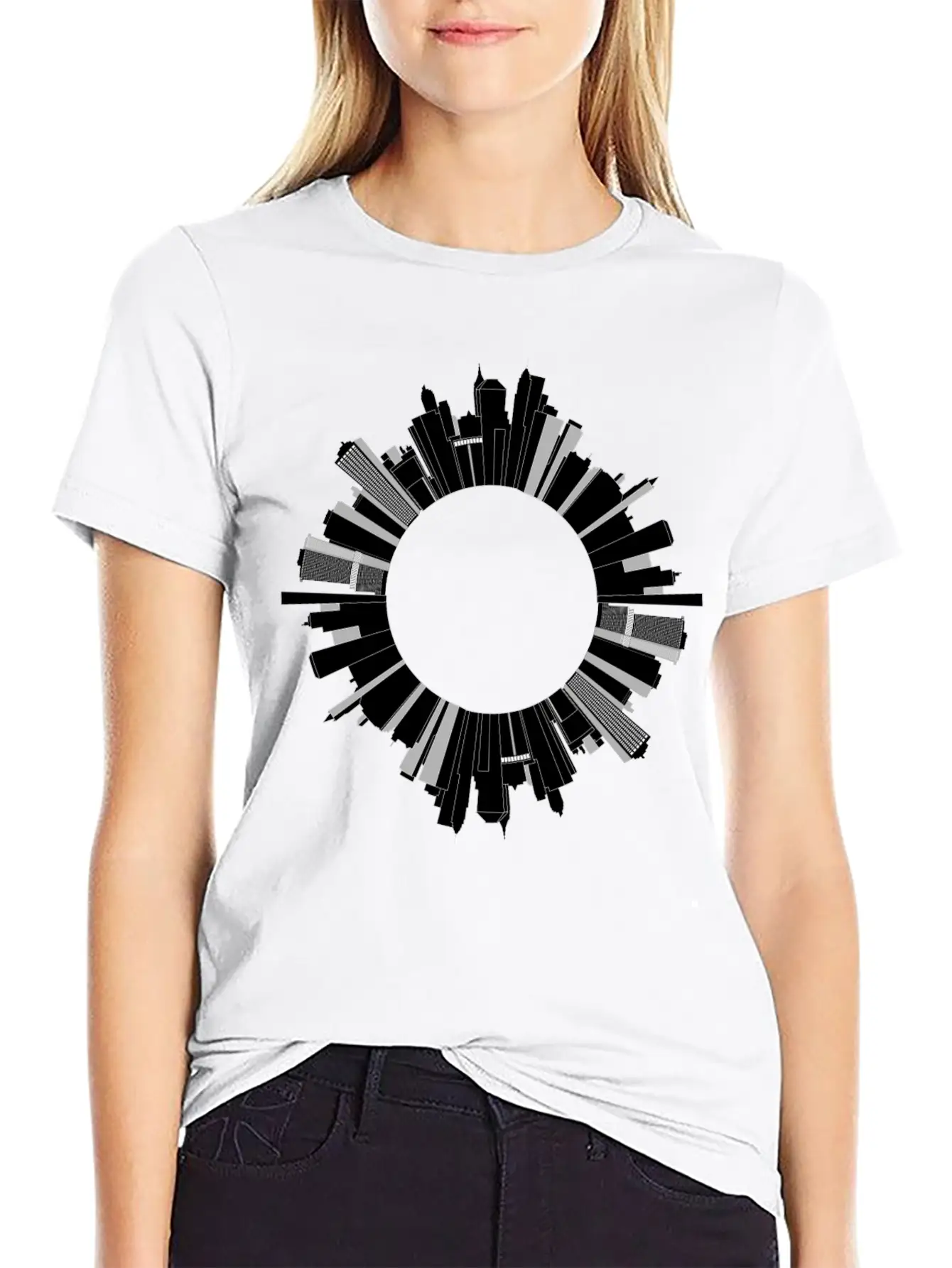 Cityscape Skyline Radial 3 Essential Cotton Tee For Daily Outfits ¨C Unisex Style