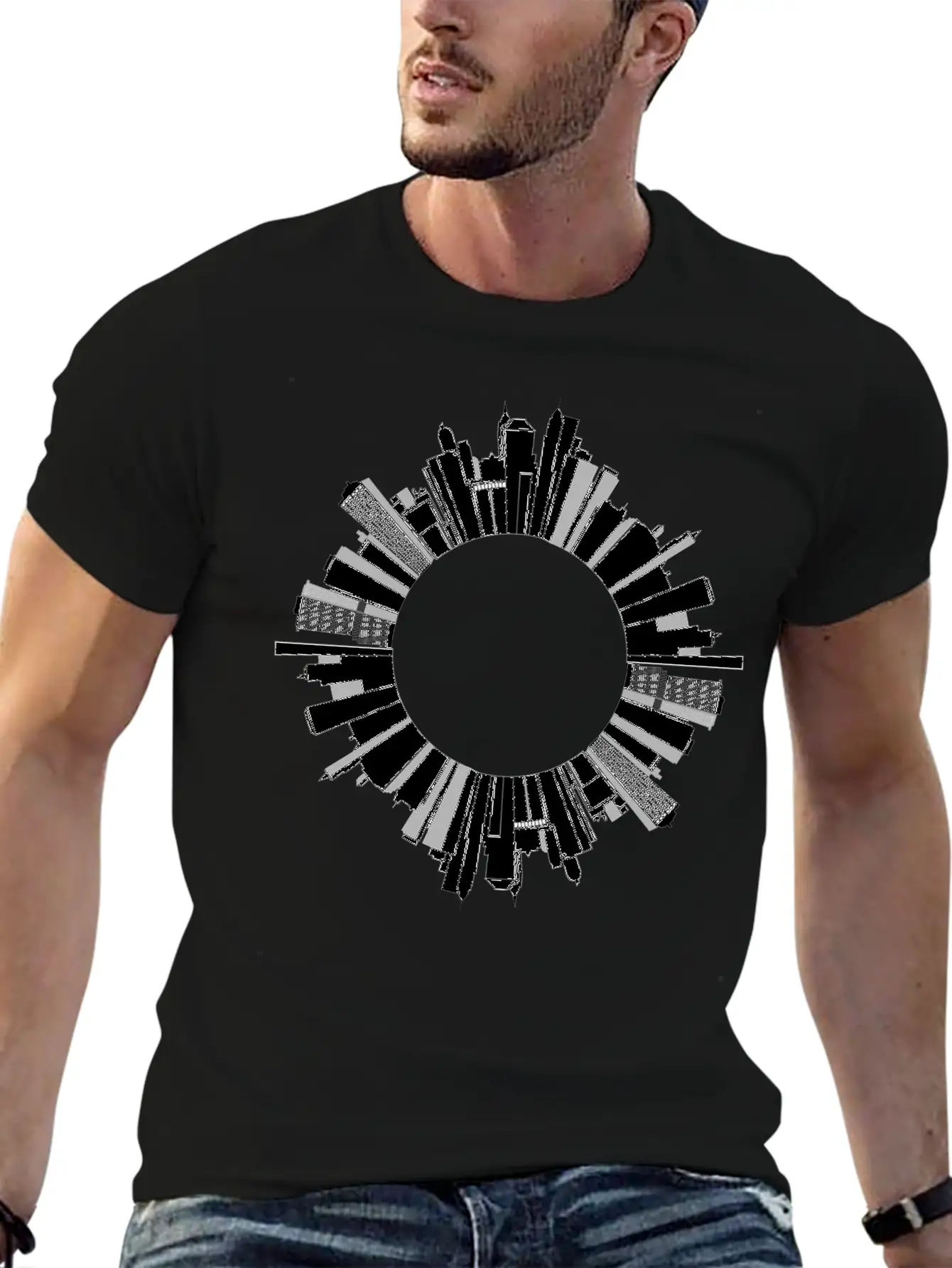 Cityscape Skyline Radial 3 Essential Cotton Tee For Daily Outfits ¨C Unisex Style