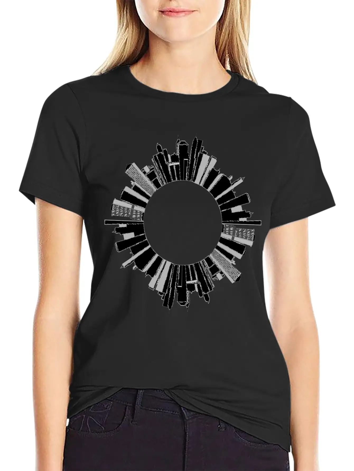 Cityscape Skyline Radial 3 Essential Cotton Tee For Daily Outfits ¨C Unisex Style