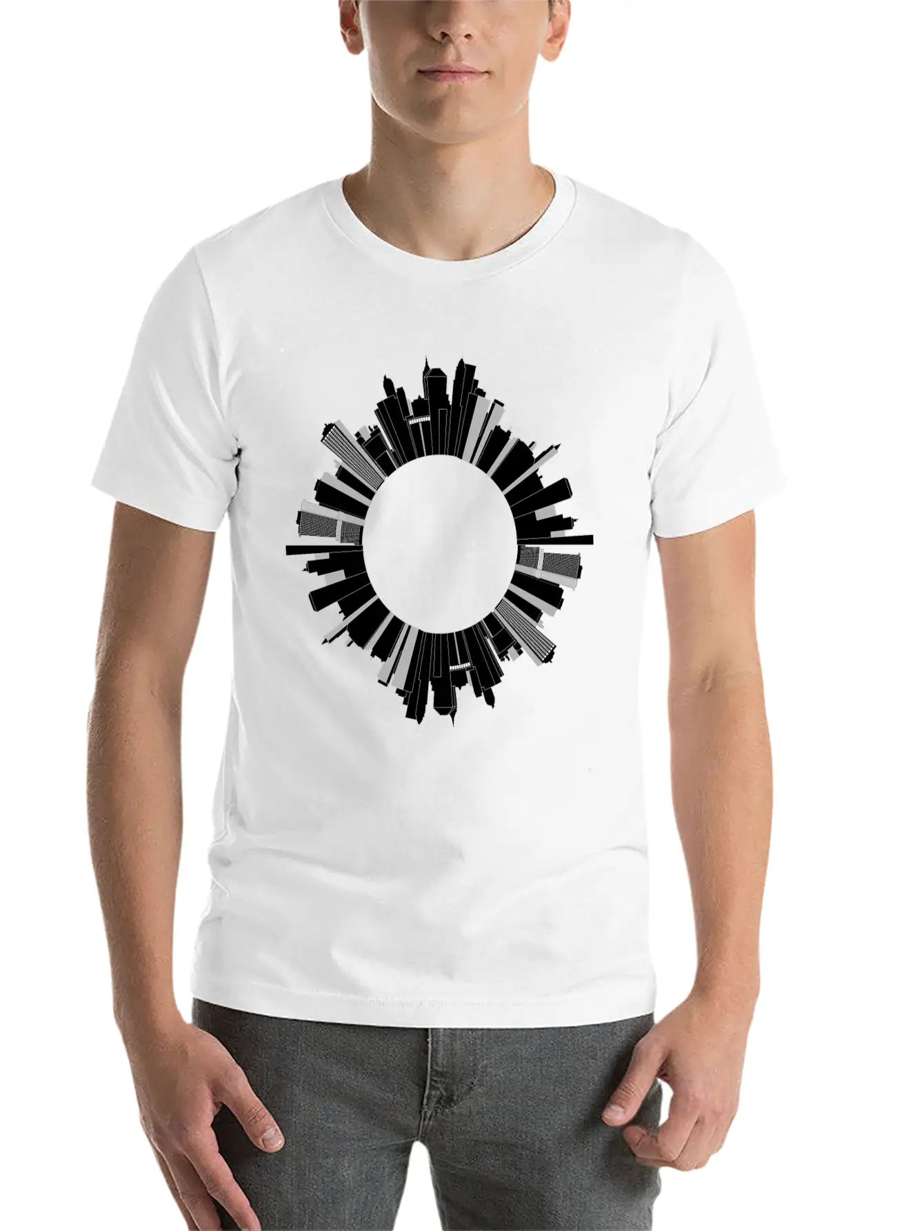 Cityscape Skyline Radial 3 Essential Cotton Tee For Daily Outfits ¨C Unisex Style