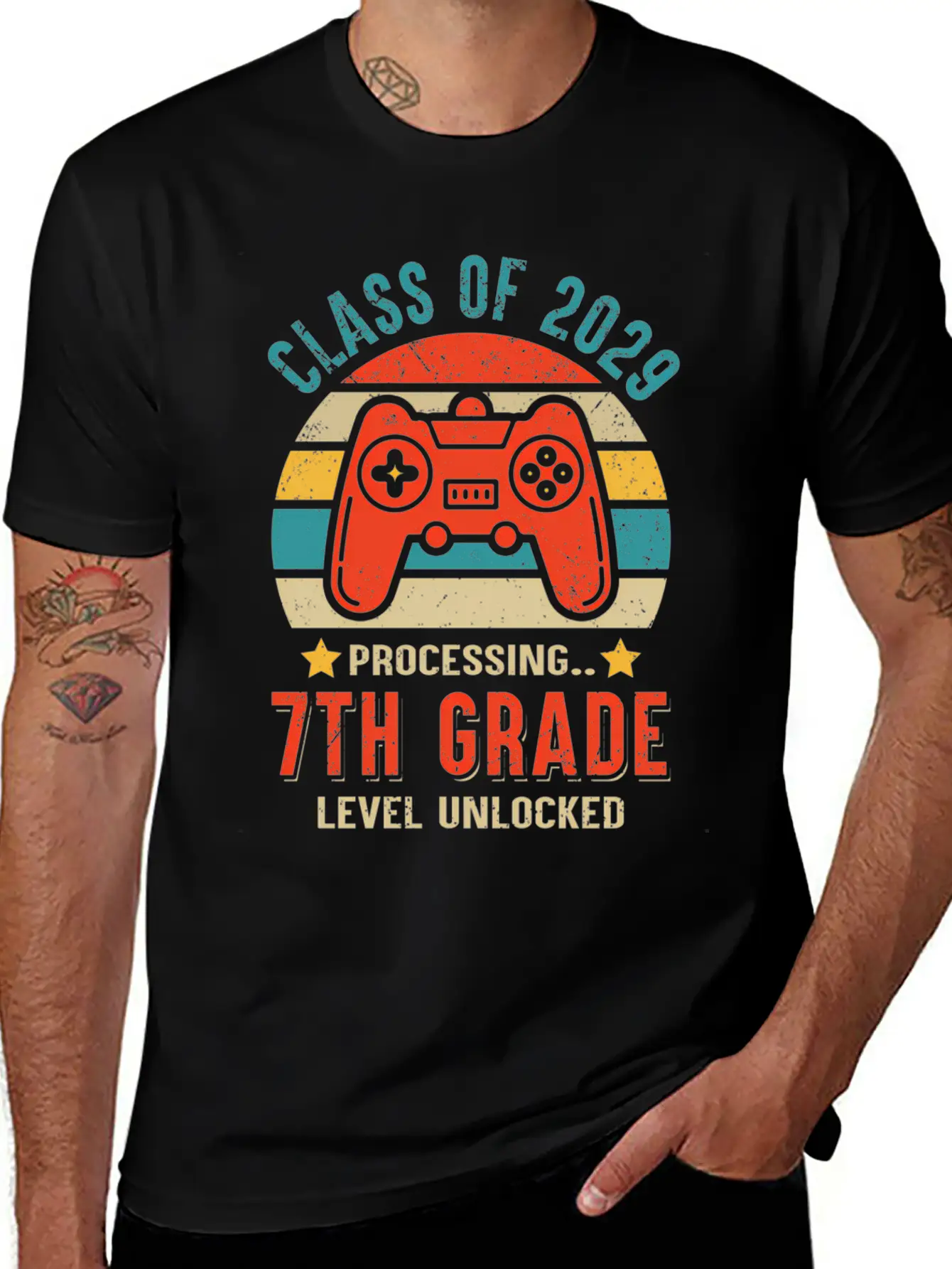 Class Of 2029 7Th Grade Unlocked Gaming Graduate Essential Cotton Tee For Daily Outfits ¨C Unisex Style