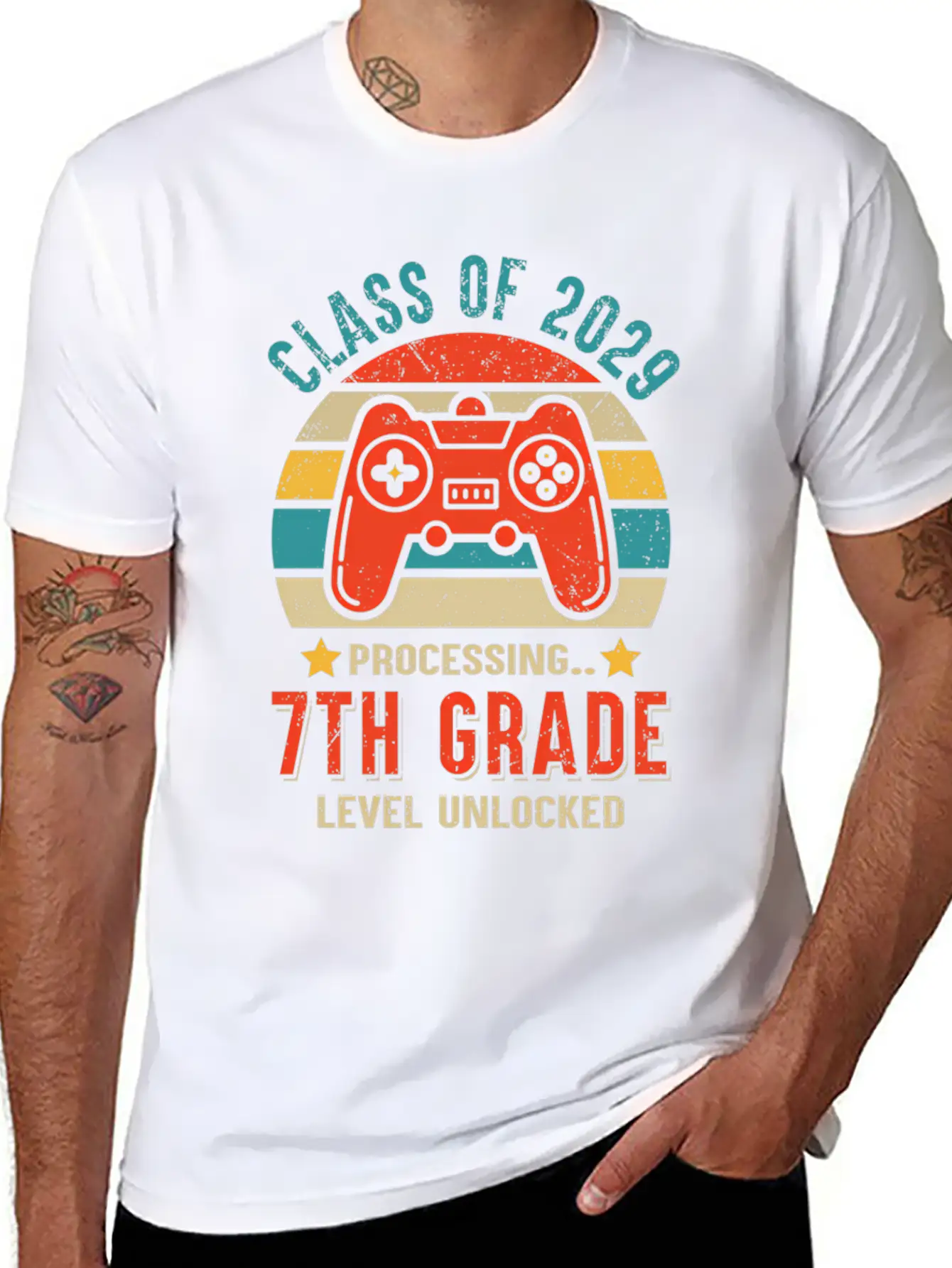 Class Of 2029 7Th Grade Unlocked Gaming Graduate Essential Cotton Tee For Daily Outfits ¨C Unisex Style