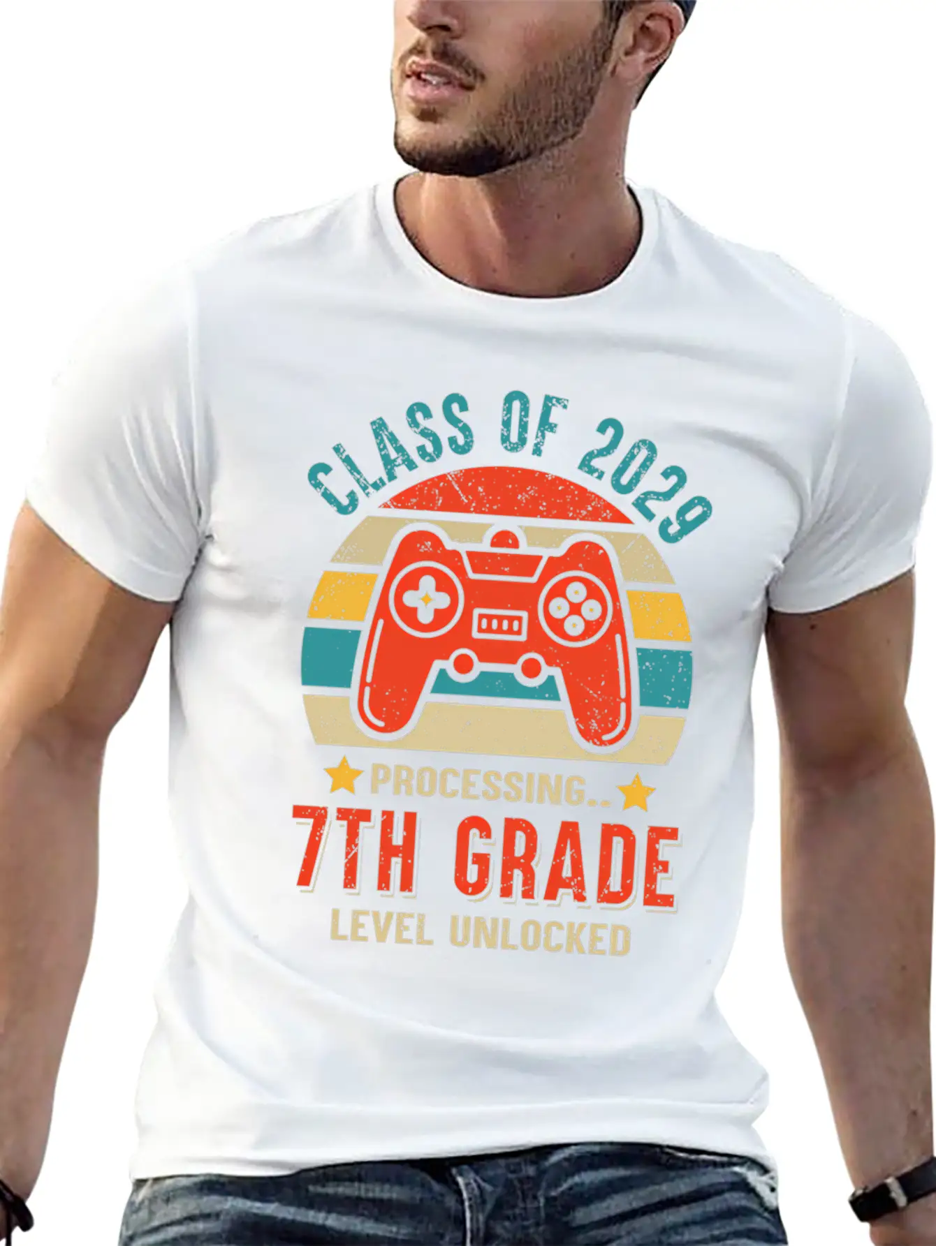 Class Of 2029 7Th Grade Unlocked Gaming Graduate Essential Cotton Tee For Daily Outfits ¨C Unisex Style