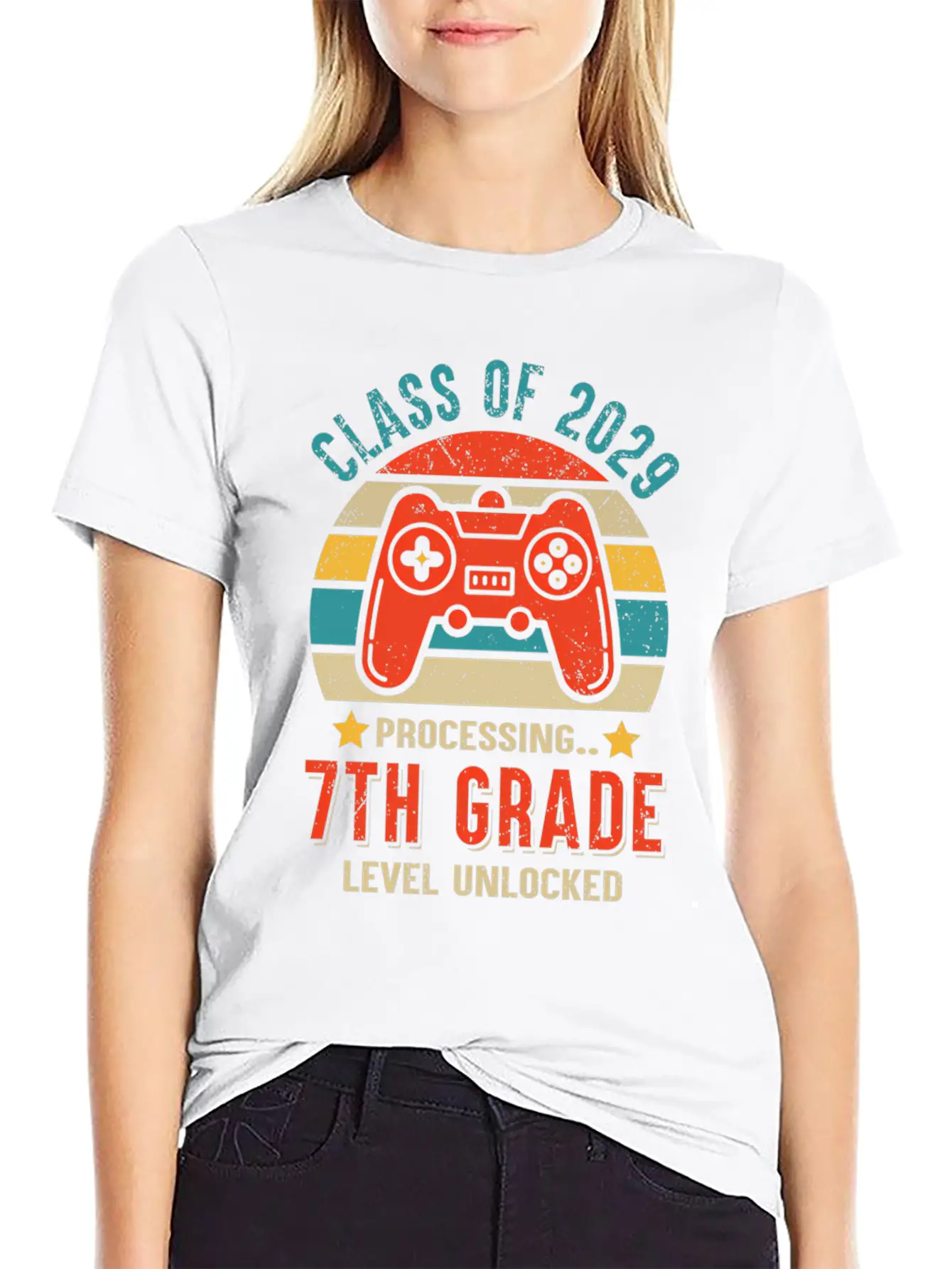 Class Of 2029 7Th Grade Unlocked Gaming Graduate Essential Cotton Tee For Daily Outfits ¨C Unisex Style