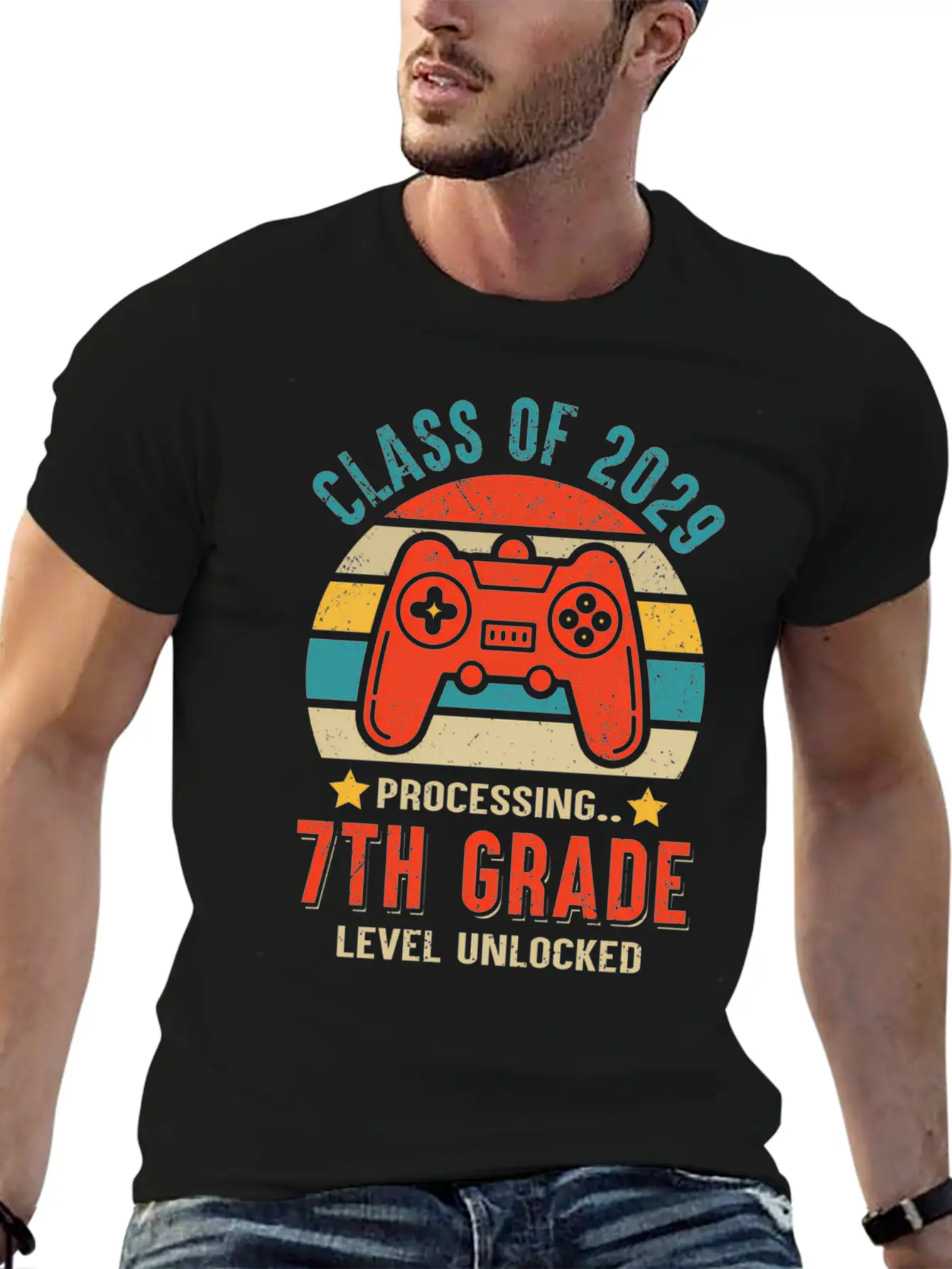 Class Of 2029 7Th Grade Unlocked Gaming Graduate Essential Cotton Tee For Daily Outfits ¨C Unisex Style