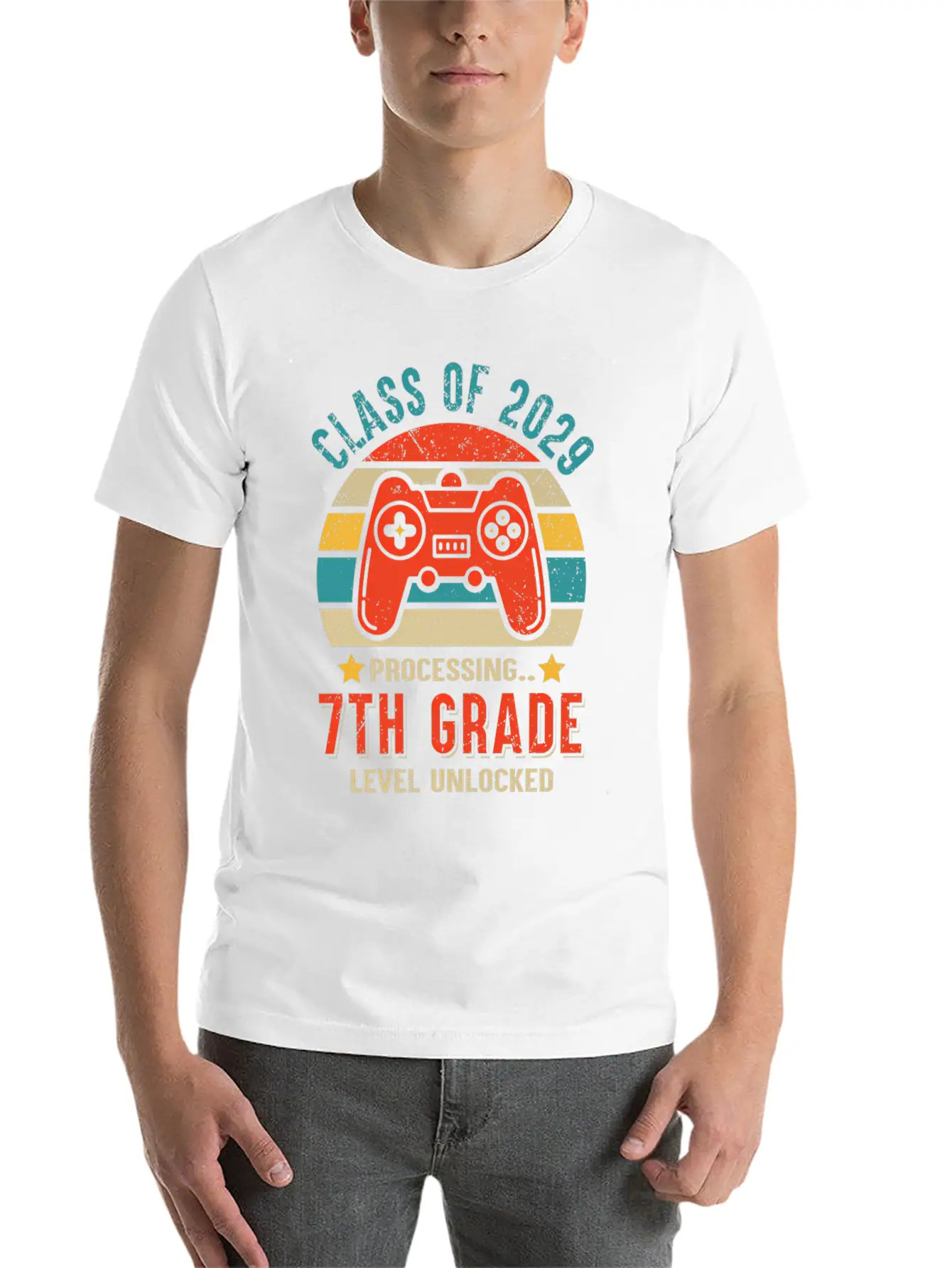 Class Of 2029 7Th Grade Unlocked Gaming Graduate Essential Cotton Tee For Daily Outfits ¨C Unisex Style