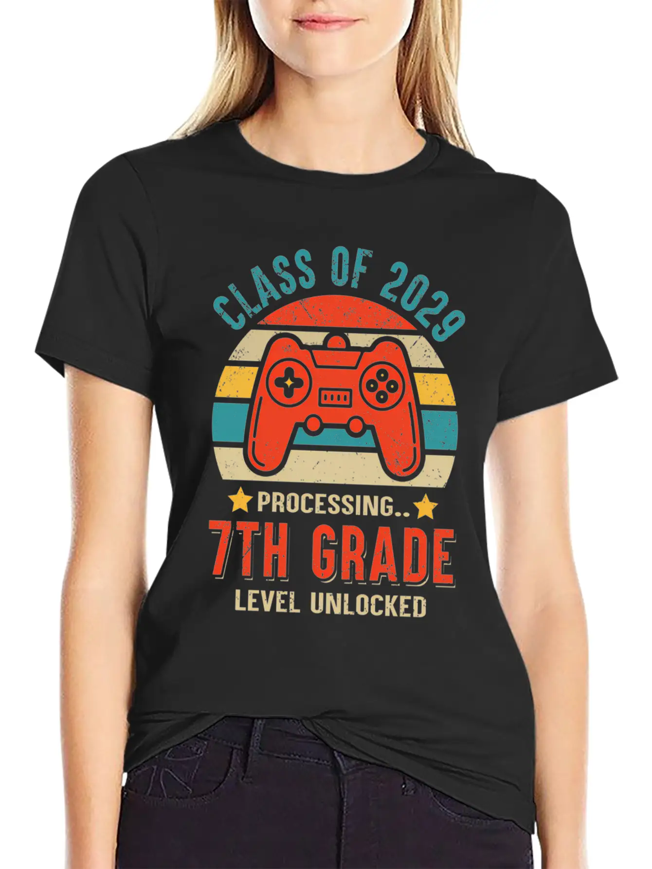 Class Of 2029 7Th Grade Unlocked Gaming Graduate Essential Cotton Tee For Daily Outfits ¨C Unisex Style