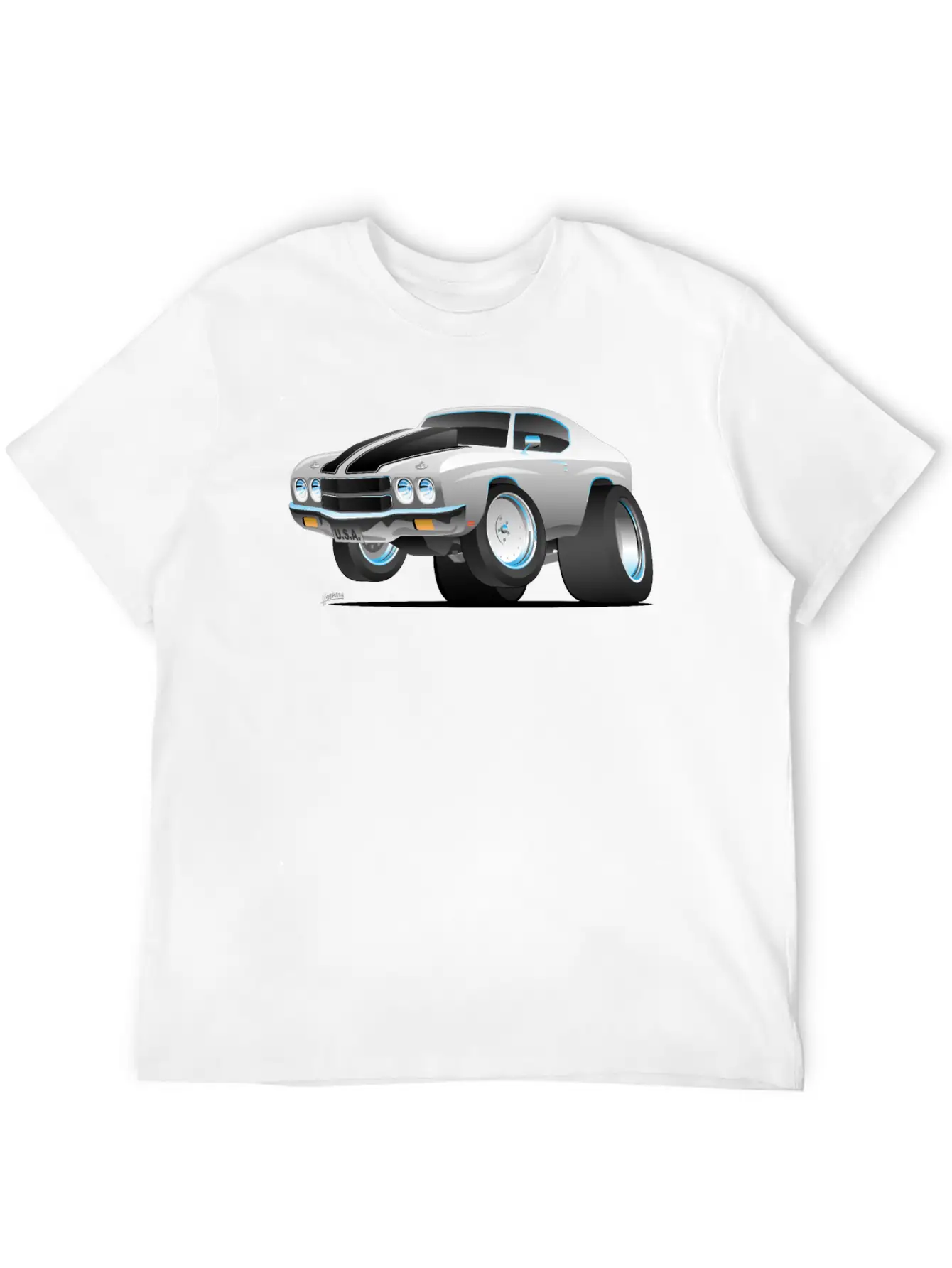 Classic 70's American Muscle Car Cartoon Essential Cotton Tee For Daily Outfits ¨C Unisex Style