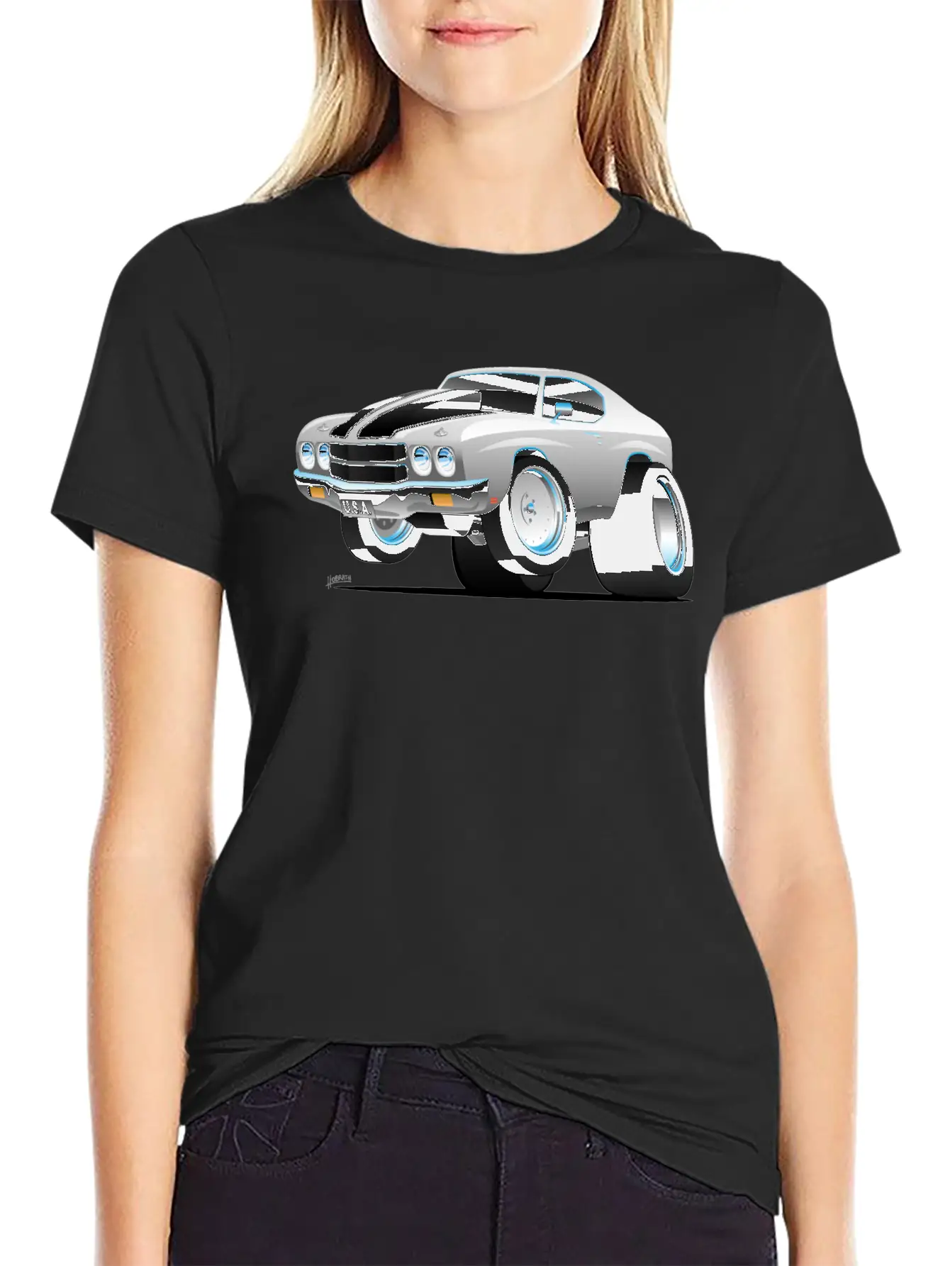 Classic 70's American Muscle Car Cartoon Essential Cotton Tee For Daily Outfits ¨C Unisex Style