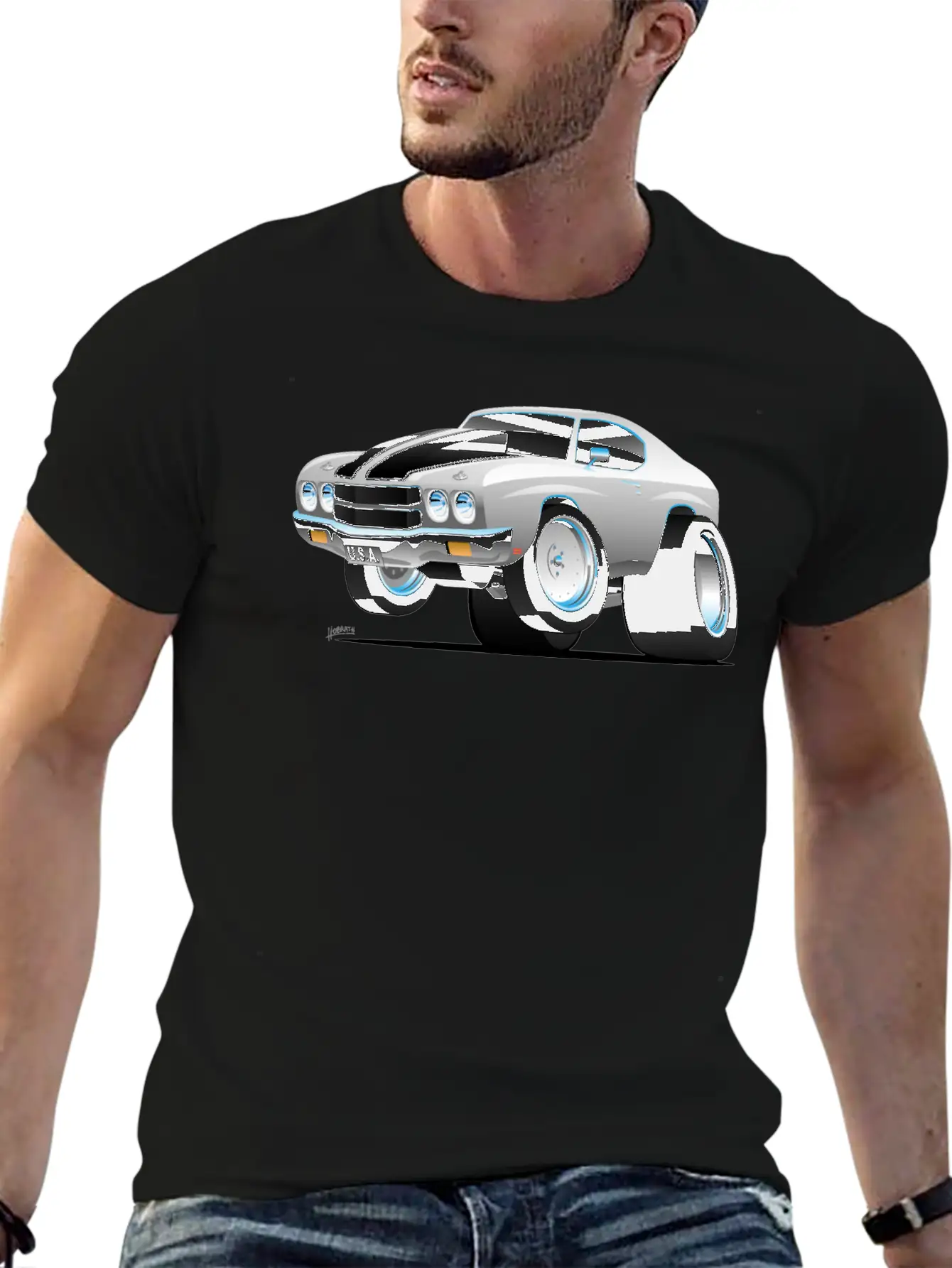 Classic 70's American Muscle Car Cartoon Essential Cotton Tee For Daily Outfits ¨C Unisex Style