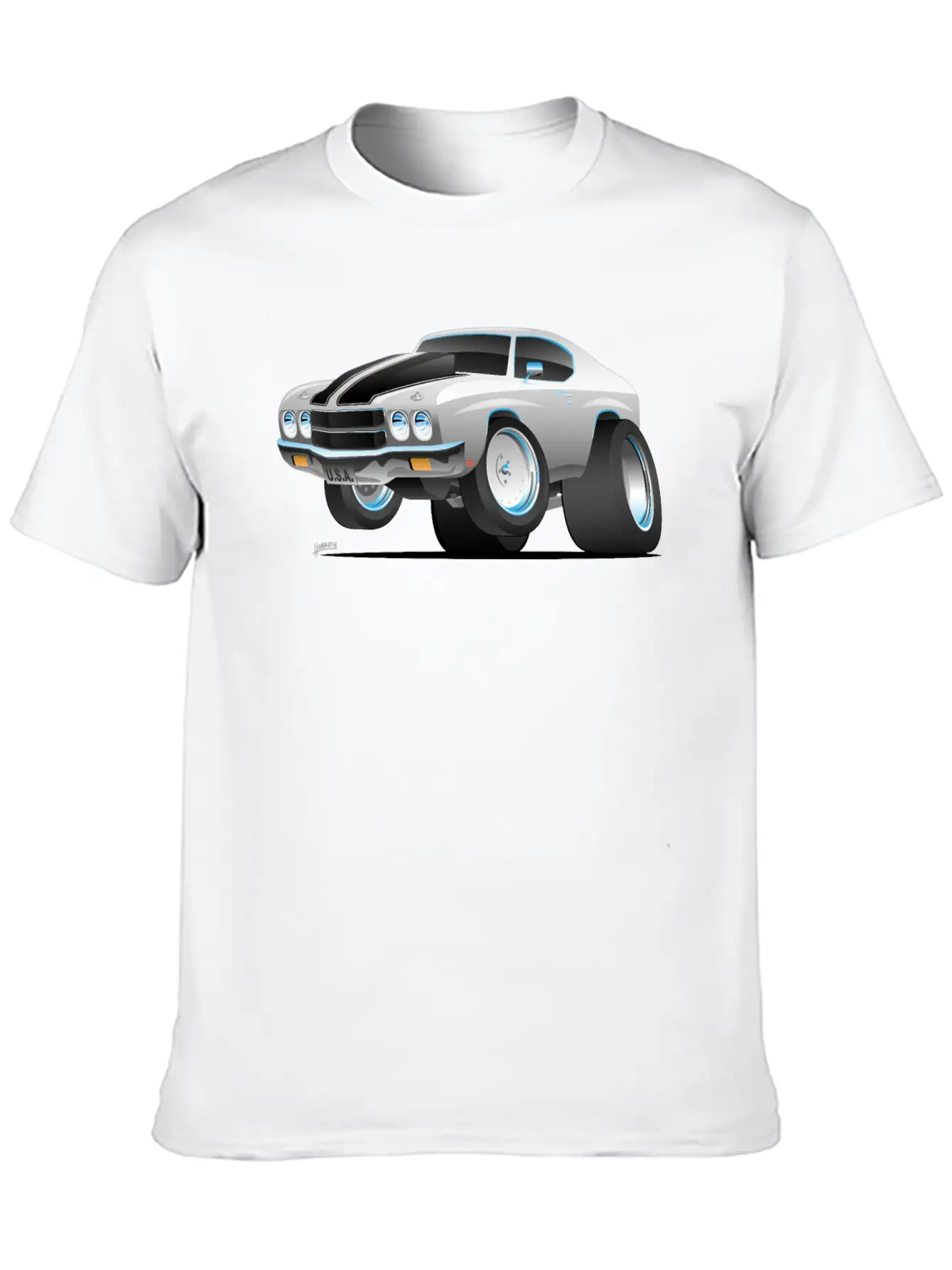 Classic 70's American Muscle Car Cartoon Essential Cotton Tee For Daily Outfits ¨C Unisex Style